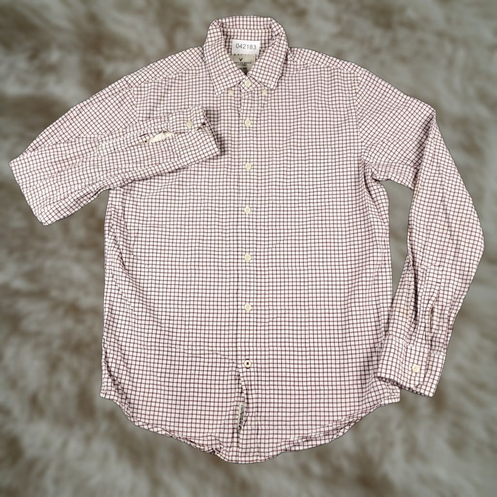 American Eagle Outfitters American Eagle Shirt Mens Small White Red Check Button Up Long Sleeve Casual Size US S / EU 44-46 / 1 - 1 Thumbnail