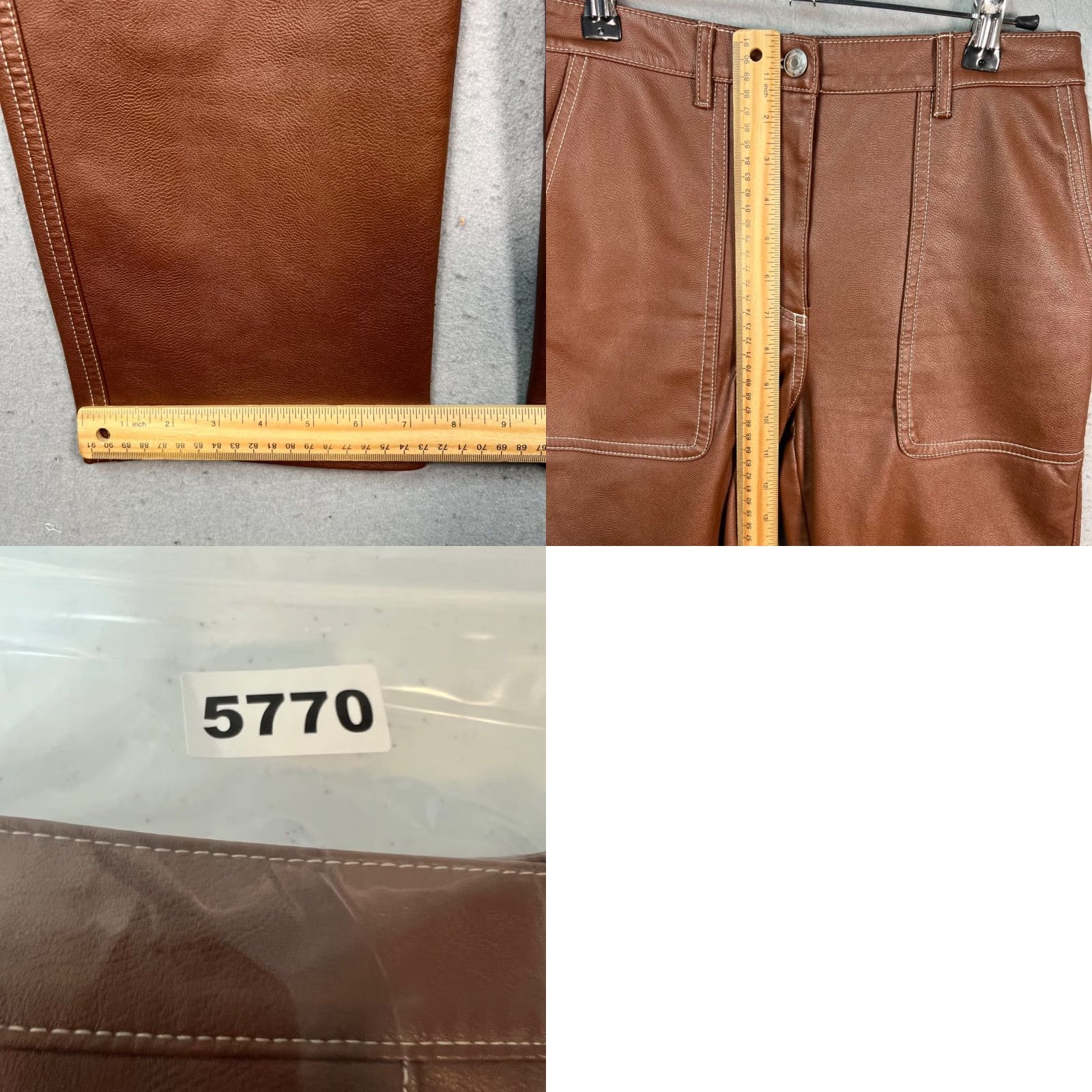 Vintage Wilfred High-Waisted Brown Faux Leather Pants Straight Leg Womens Size 0 Dress Pants Pockets 27in Inseam Polyurethane Leather Polyester Size 25" / US 0 / IT 36 - 8 Thumbnail