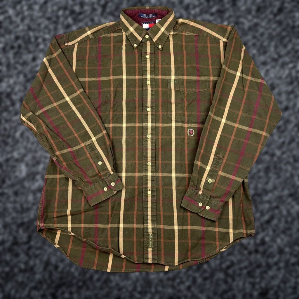 Tommy Hilfiger Tommy Hilfiger Shirt Mens L Green Plaid Button Up Crest Logo Casual Vintage 90s Mens Size US L / EU 52-54 / 3 - 1 Thumbnail