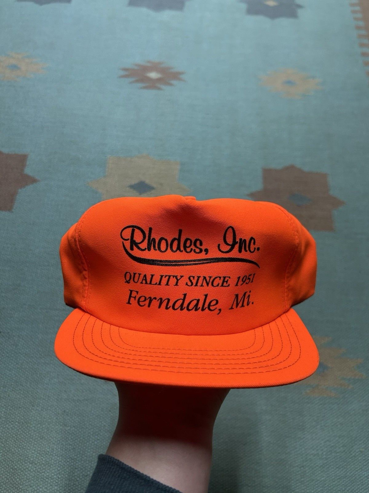 Vintage snapback hat Rhodes Inc ferndale Michigan blaze orange USA Size ONE SIZE - 2 Thumbnail