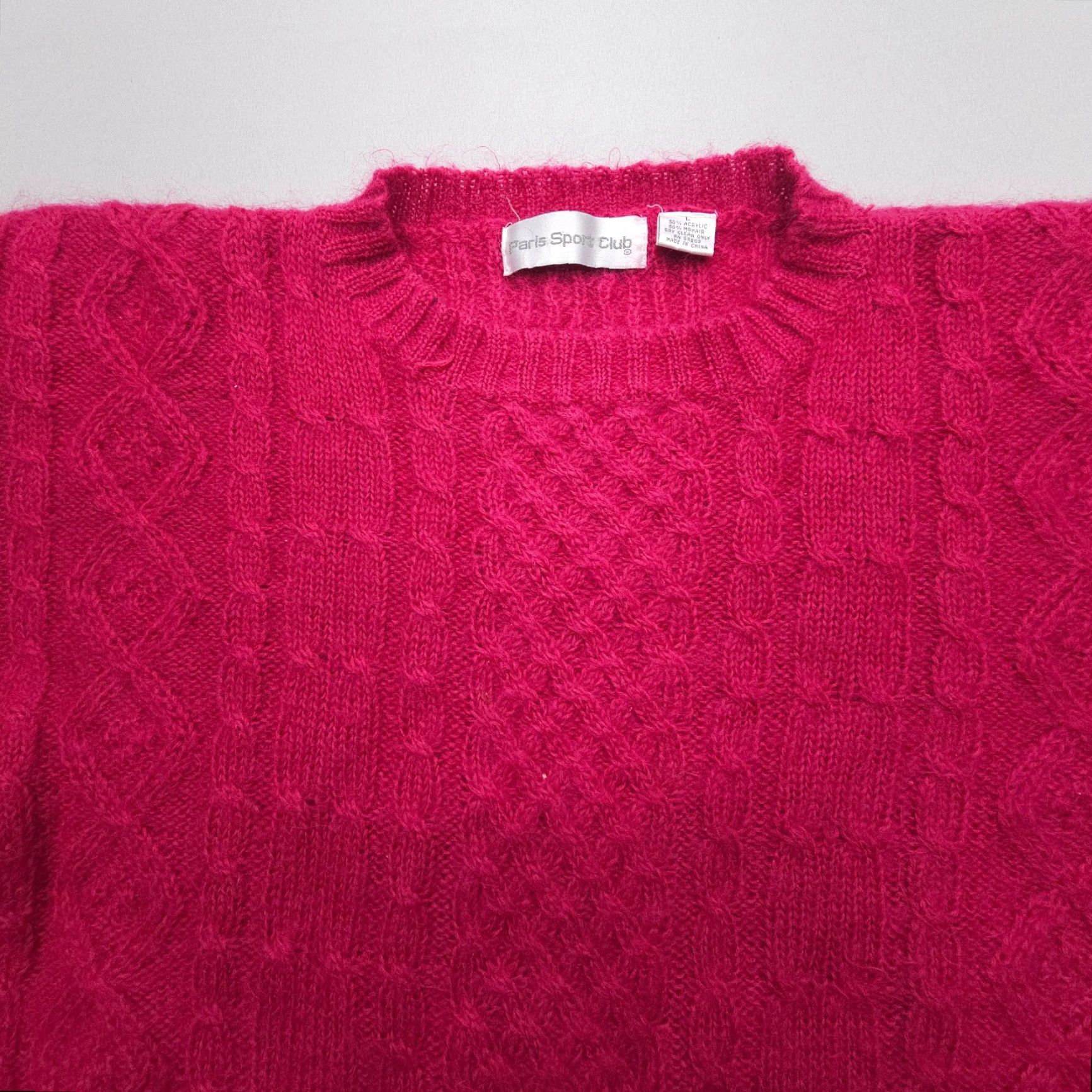 Vintage VINTAGE Paris Sport Club Mohair Blend Cable Knit Sweater Womens Large Pink Mohair Cable-Knit Pullover Winter Fall Spring Mock Neck Skirt? Size L / US 10 / IT 46 - 3 Thumbnail