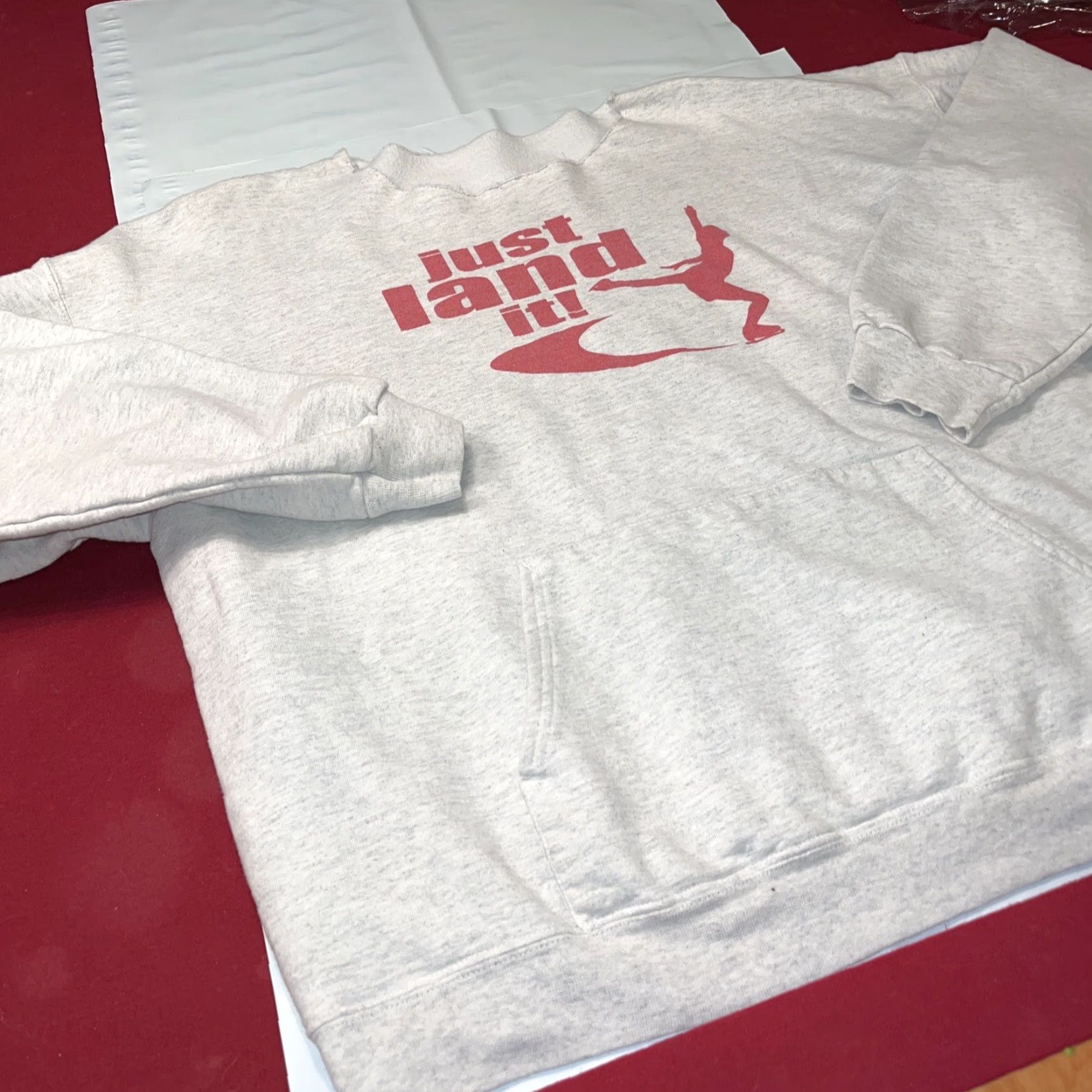 Vintage VINTAGE GRAY FIGURE SKATER Sweatshirt Ice Skater Red “Just Land It” Ice Skating 90s XL Size US XXL / EU 58 / 5 - 4 Thumbnail