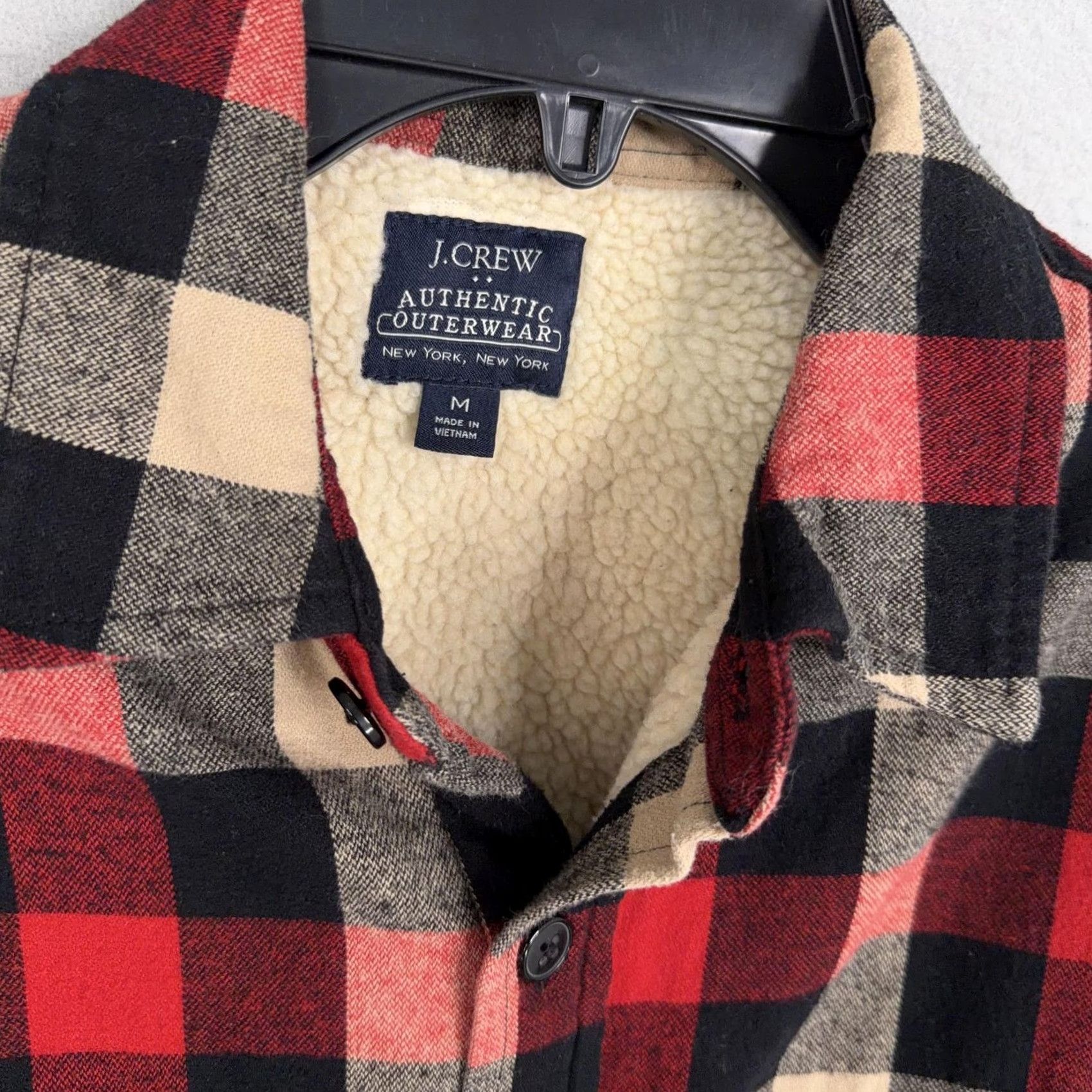 J.Crew J.CREW Mens Jacket Red Plaid Sherpa Lined Flannel Button Front Shacket Size US M / EU 48-50 / 2 - 3 Thumbnail