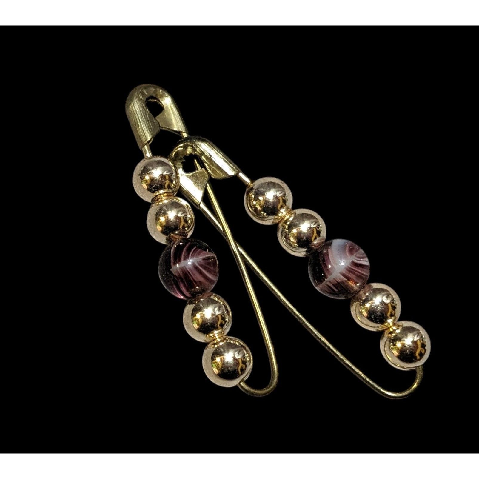 Other Simple Gold Tone And Glass Beaded Safety Pin Brooches (2) Size ONE SIZE - 1 Thumbnail