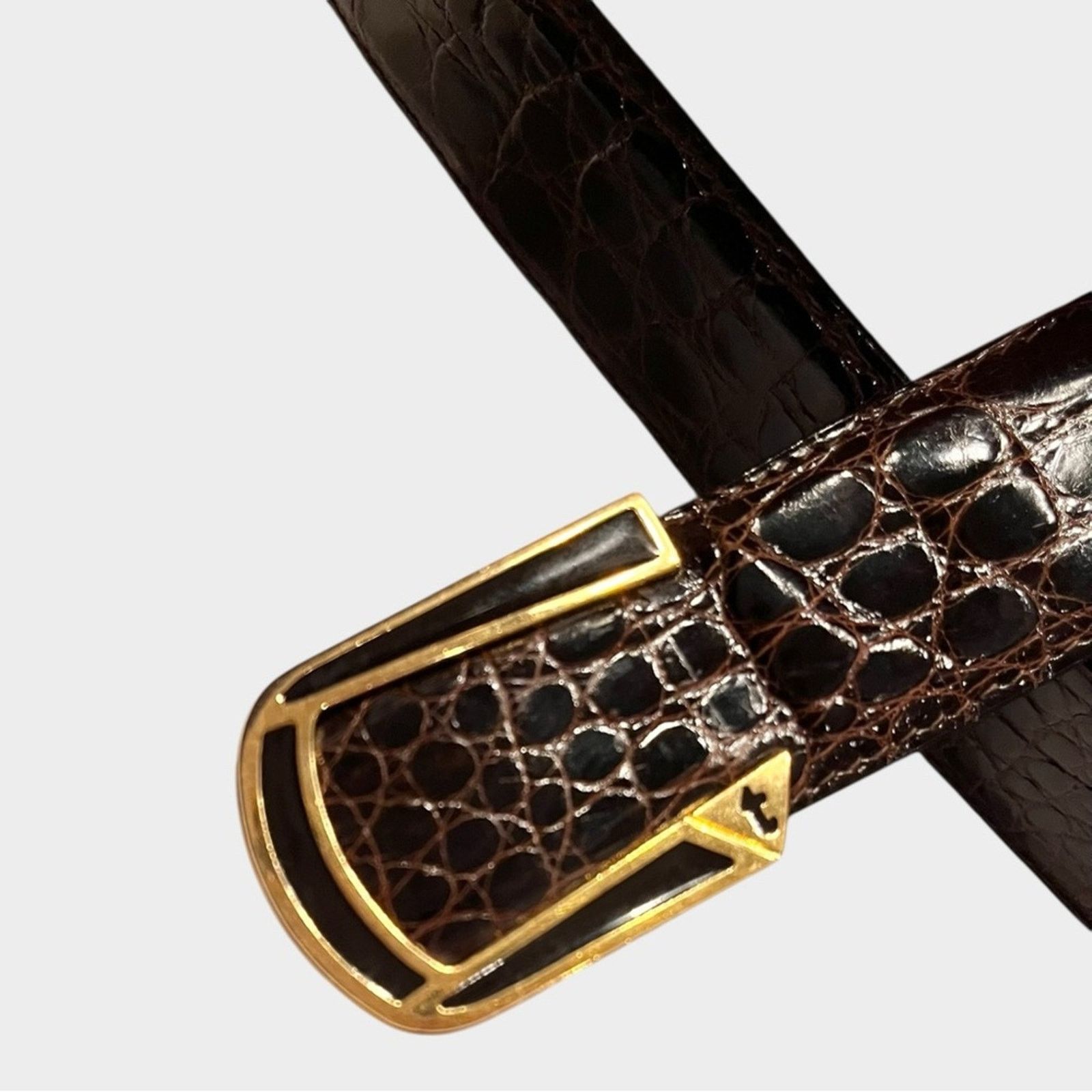 A. TESTONI Men's Dark Brown Crocodile Leather Belt Italy
