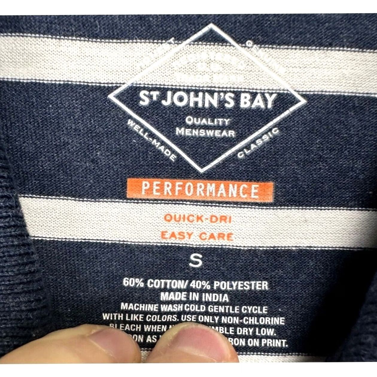 Vintage St Johns Bay Polo Shirt Mens Small Navy Striped Performance Quick Dry Rugby Size US S / EU 44-46 / 1 - 5 Thumbnail