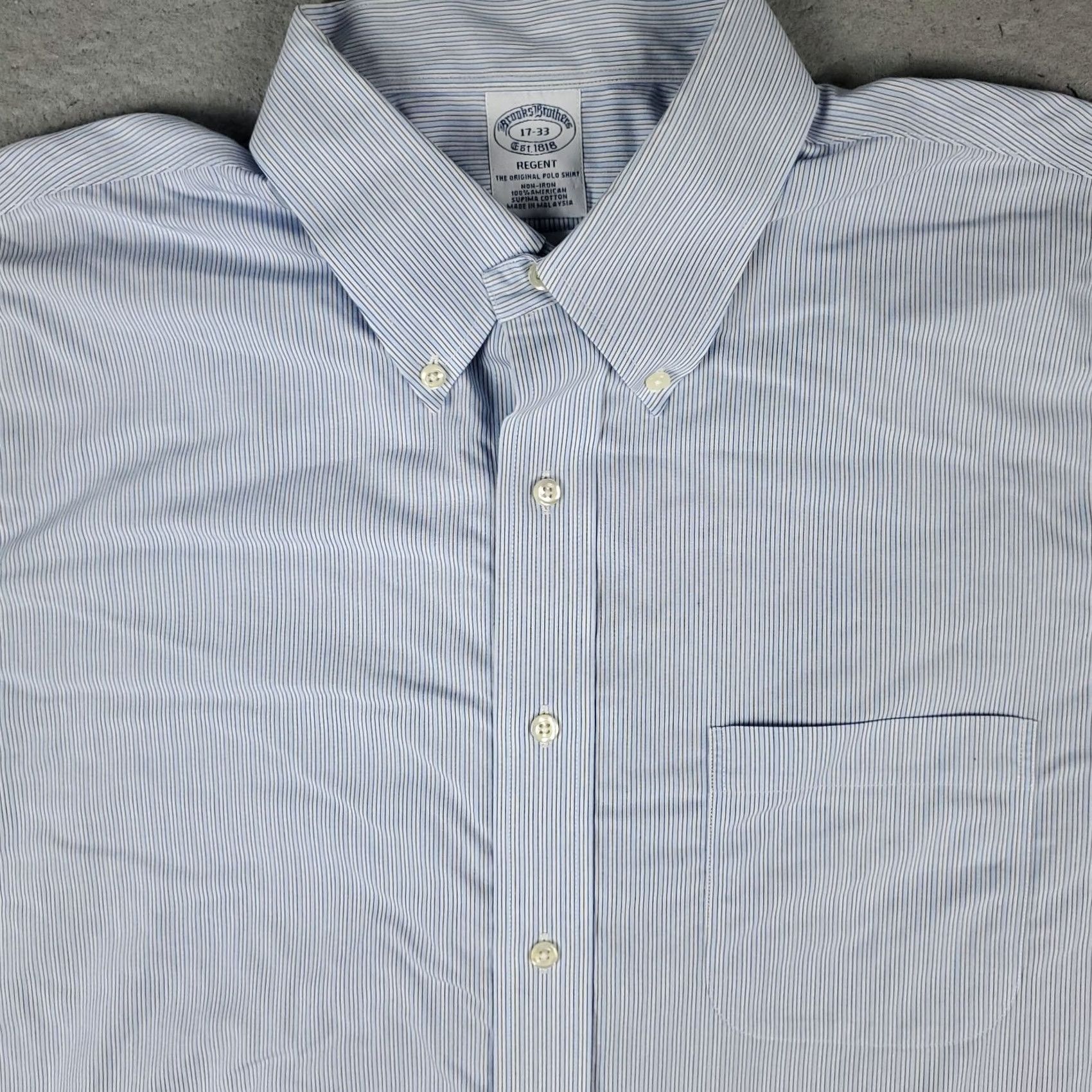 Brooks Brothers Brooks Brothers Shirt Mens 17 Blue Striped Regent Dress Button Up Long Sleeve Regular 100% Cotton Blue Striped Dress Shirt Mens Size 46R - 2 Thumbnail
