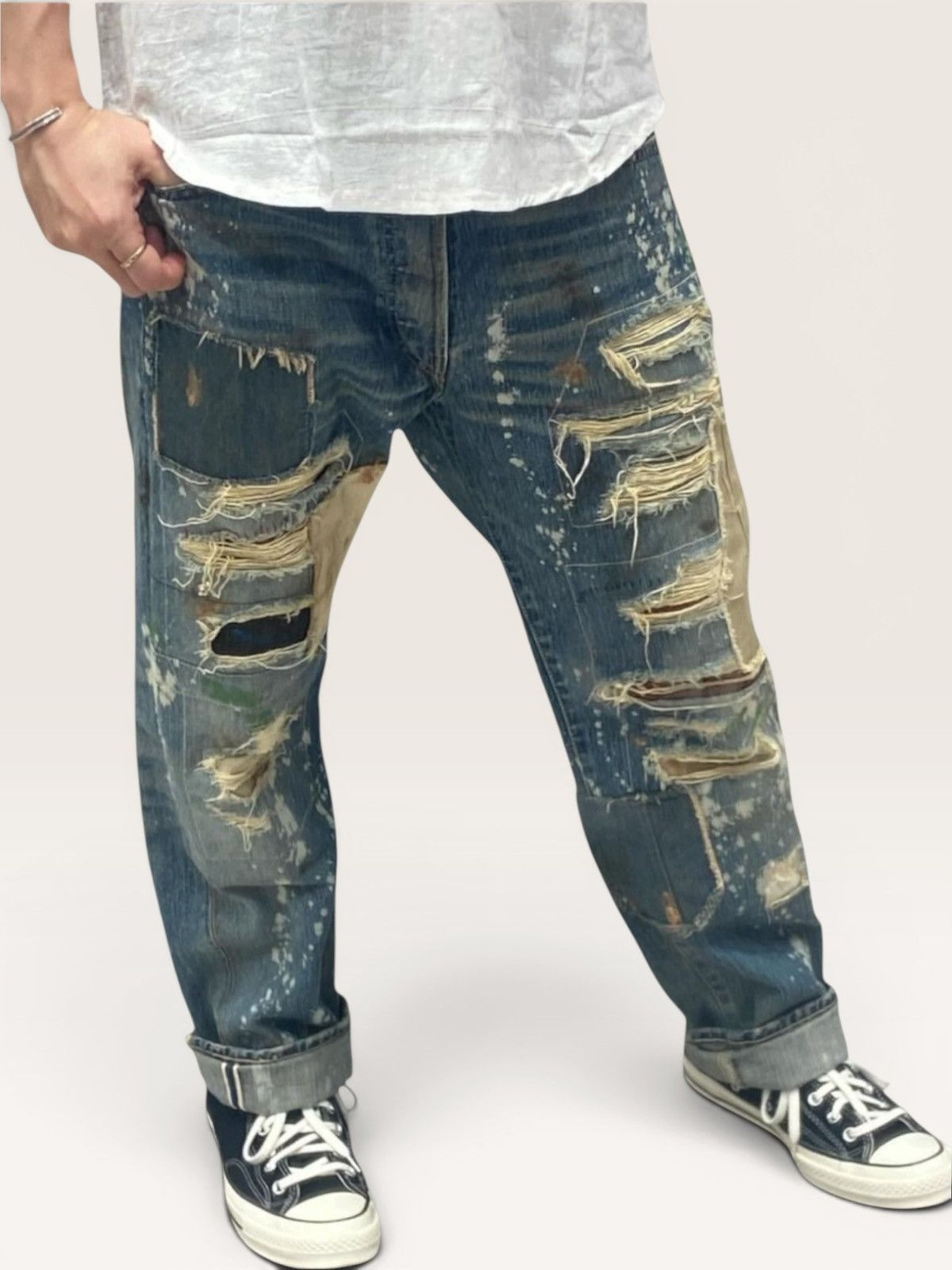 Junya Watanabe × Levi's Vtg Levis 501xx Big E Selvedge Splatter Patchwork Boro Jeans Size US 36 / EU 52 - 23 Thumbnail