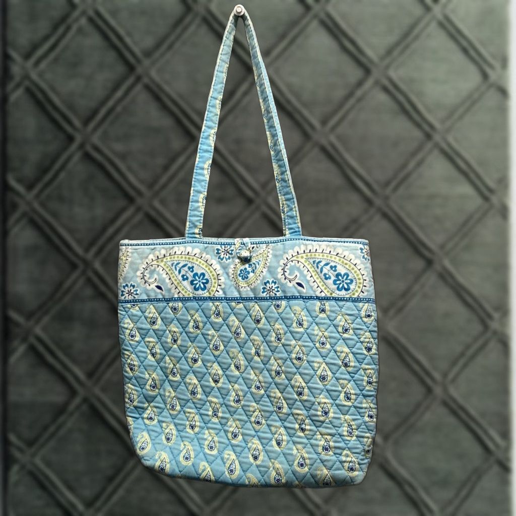 Vintage Vera Bradley Large Tote Bag "hope Toile" Blue Cotton Shoulder Bag Made In Usa Womens