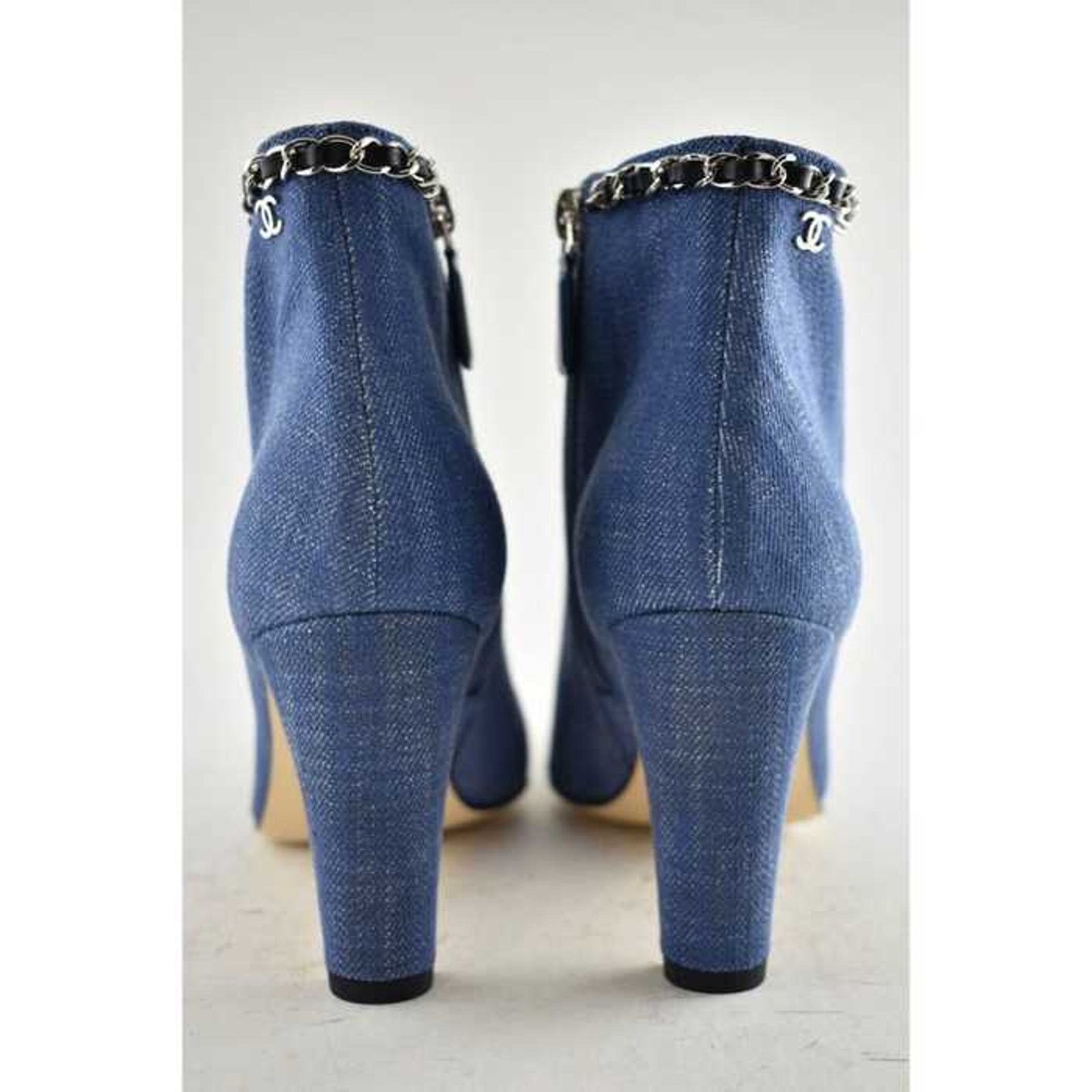 Chanel Chanel 20C Blue Denim Fabric Black Chain CC Logo Short Size US 8.5 / IT 38.5 - 11 Thumbnail