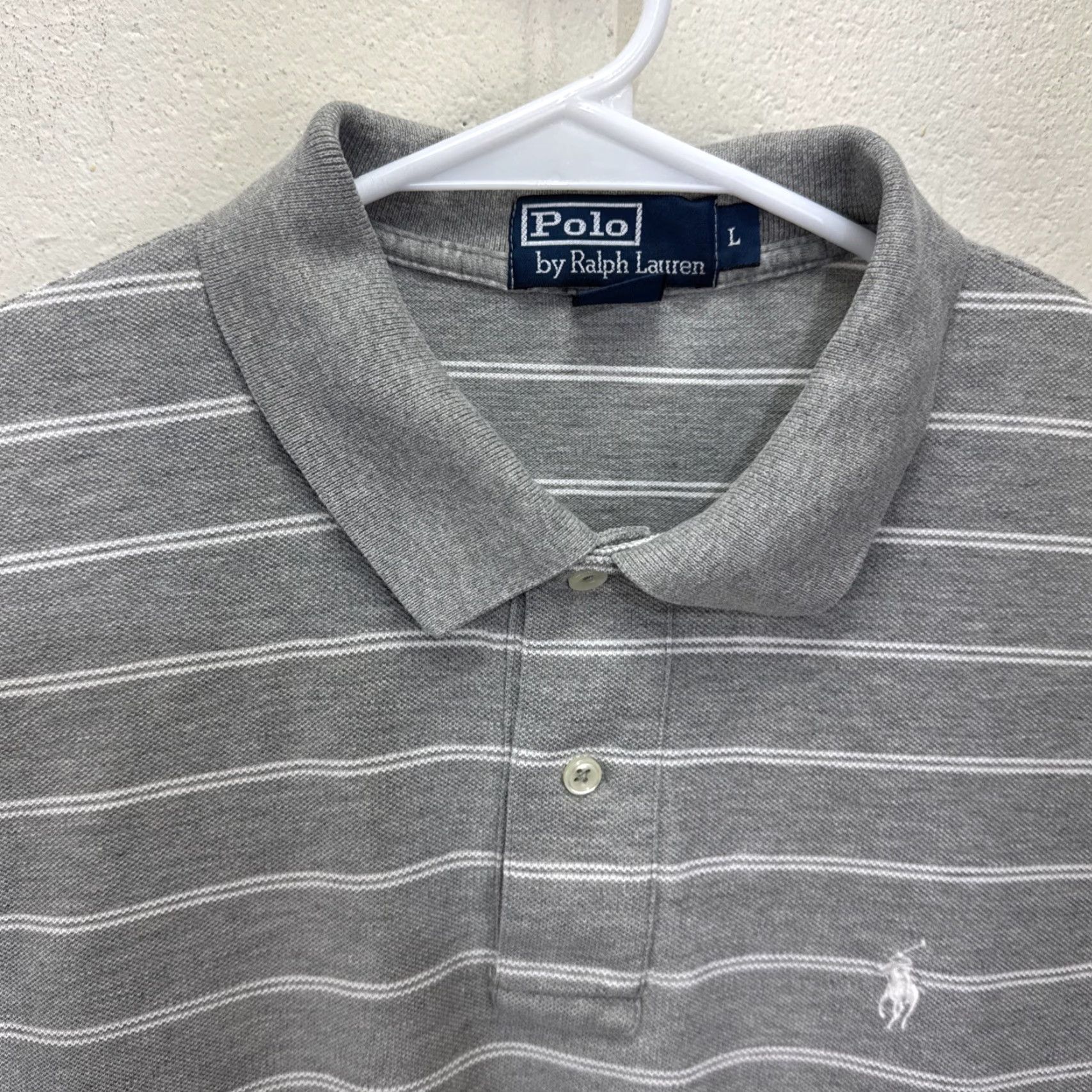 Polo Ralph Lauren VINTAGE Polo Ralph Lauren Polo Shirt Men Large Gray Striped White Pony Logo Casual Business 100% Cotton Size US L / EU 52-54 / 3 - 3 Thumbnail
