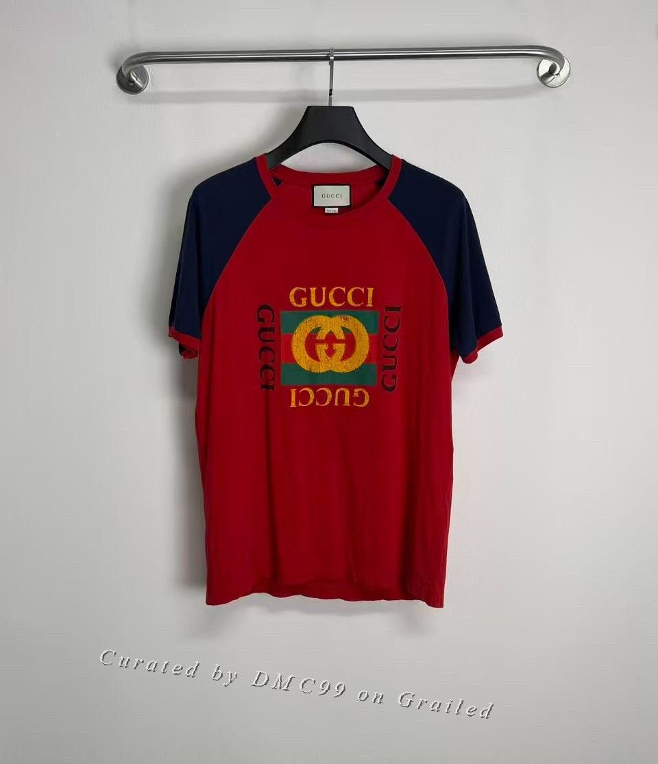 Gucci Gucci Red Blue Spliced Short Sleeve T-Shirt Size US L / EU 52-54 / 3 - 1 Thumbnail