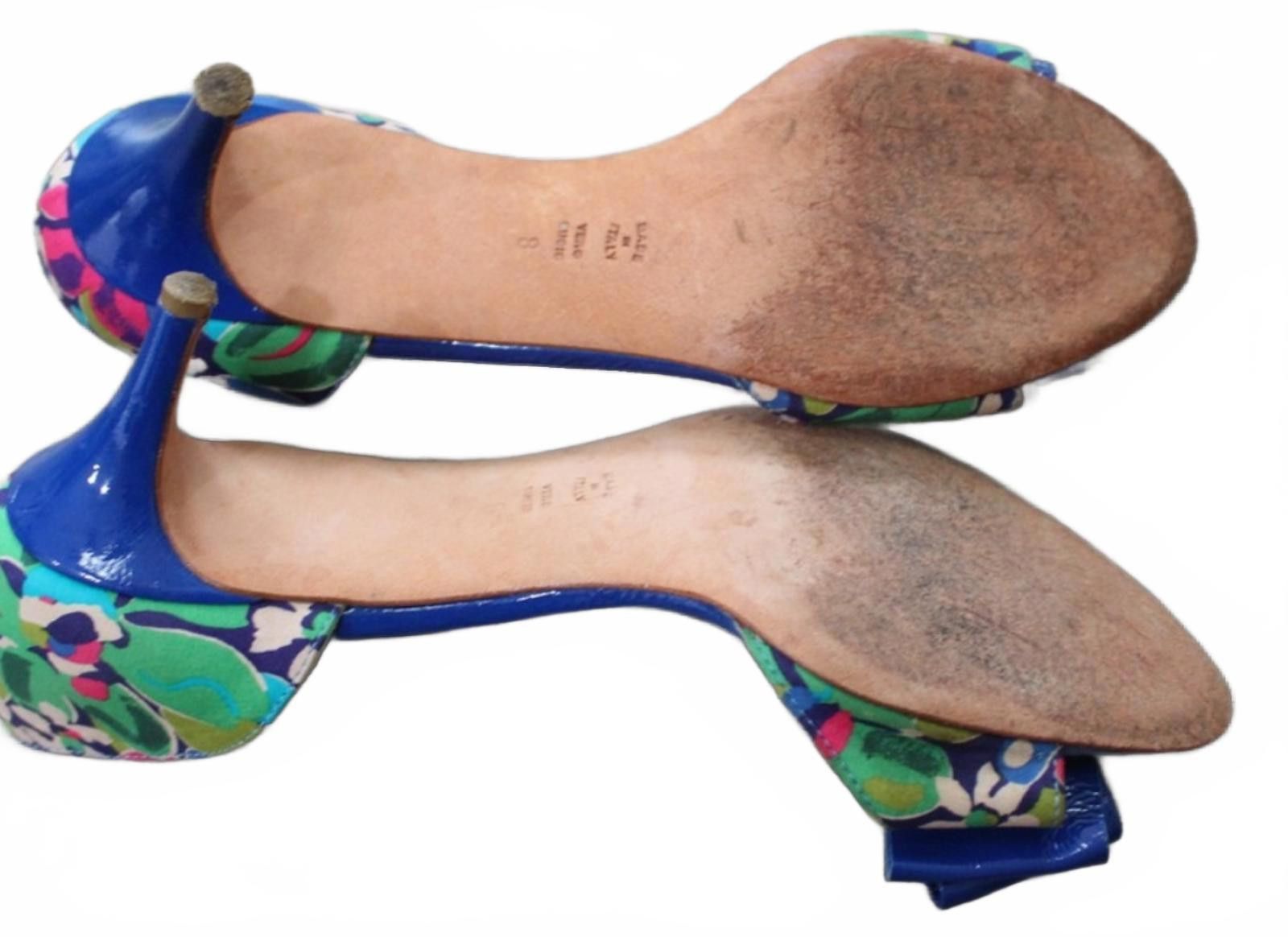 Butter Goods Butter Brand Blue Floral Print Open Toe Kitten Heel Pumps 8 Size US 8 / IT 38 - 6 Thumbnail