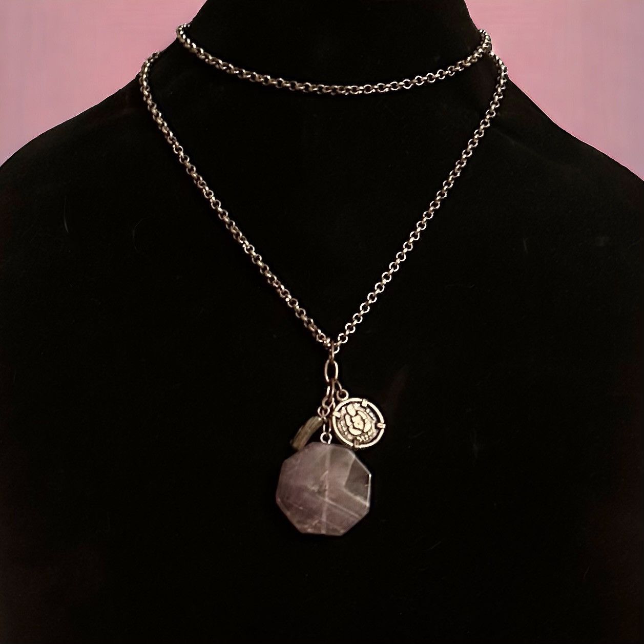 Other Long bronze tone polished purple stone/Buddha charm necklace Size ONE SIZE - 1 Thumbnail