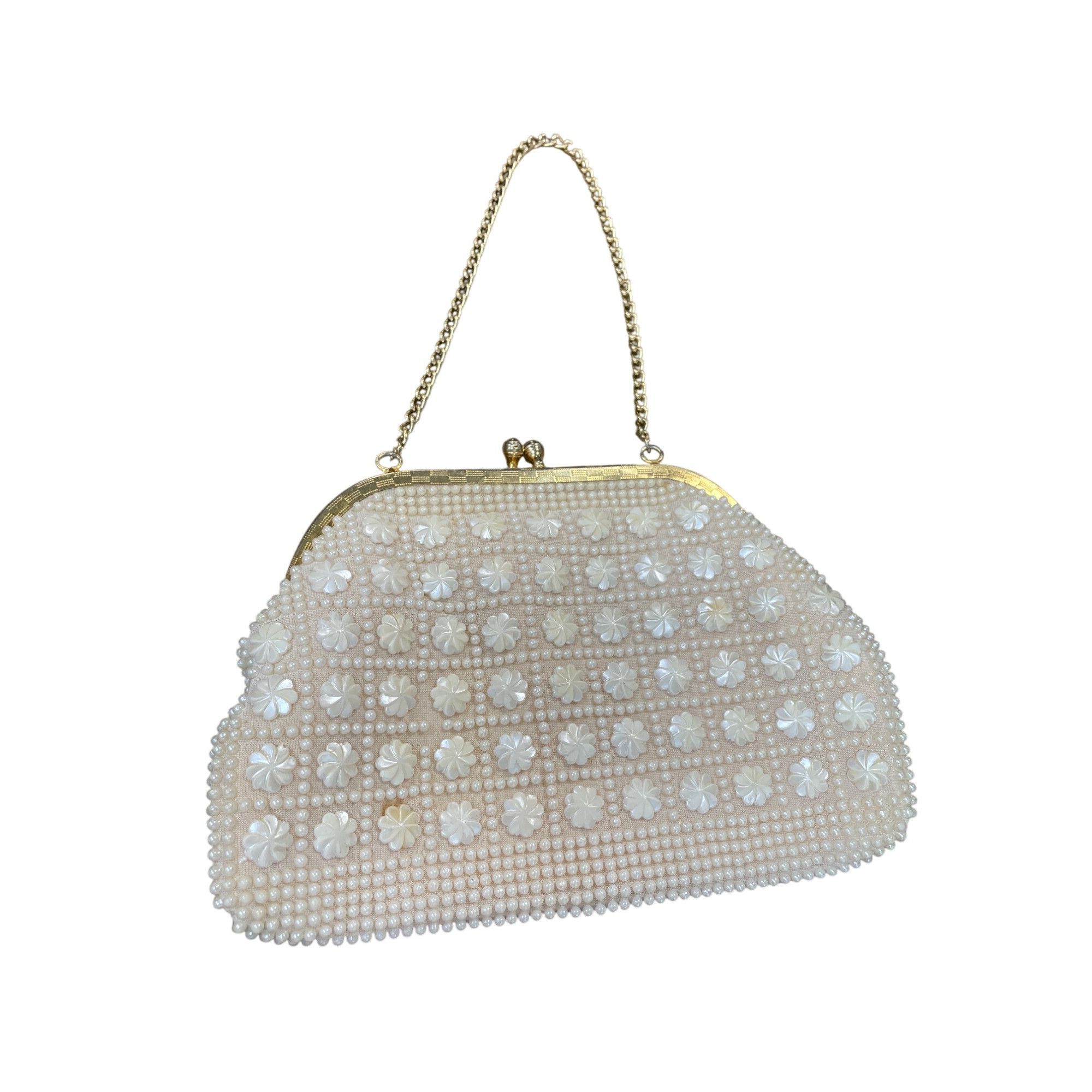 Handmade Vintage Honk Kong Pearl Flower Beaded Evening Clutch Purse S Size ONE SIZE - 8 Thumbnail