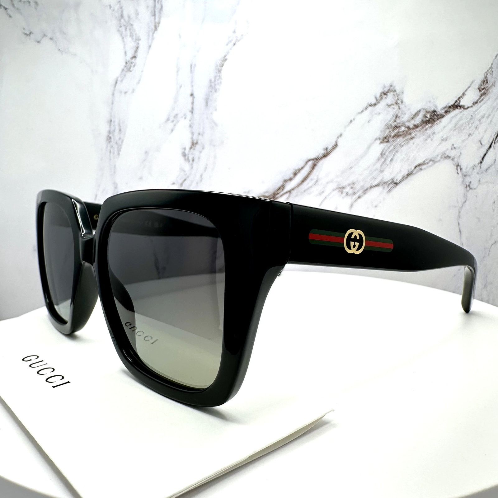 Gucci New GUCCI Sunglasses Black 54mm Square Gold GG Red Green Web Size ONE SIZE - 5 Thumbnail