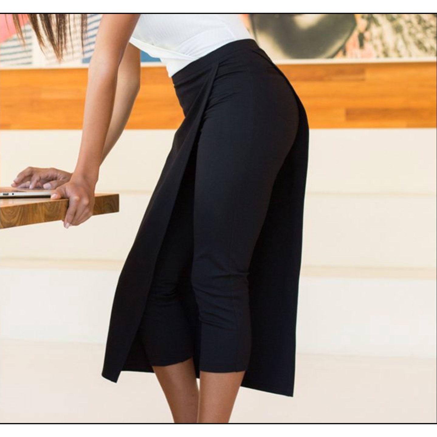 Betabrand Betabrand Sassiest Skirt Overlay Ponte Crop Pants Black XXL Size 42" / US 20 - 10 Thumbnail