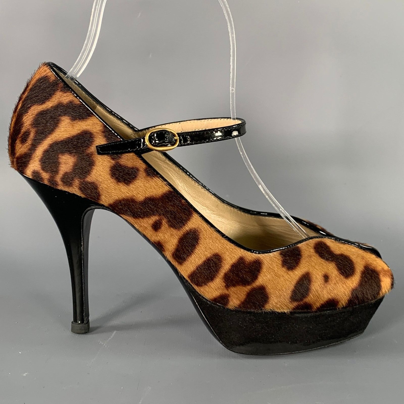 Yves Saint Laurent Tribute Brown Black Calf Hair Animal Print Platform Sandals Size US 6 / IT 36 - 2 Thumbnail