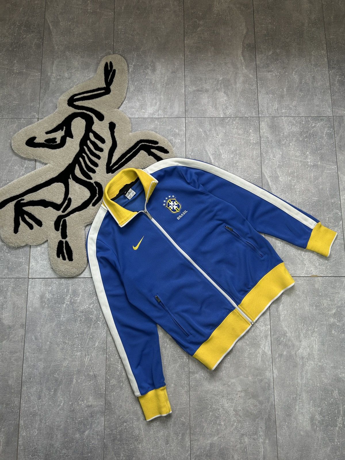 image of Mens Vintage Nike Cbf Brasil Track Jacket Blokecore Jersey in Blue/Yellow (Size Medium)