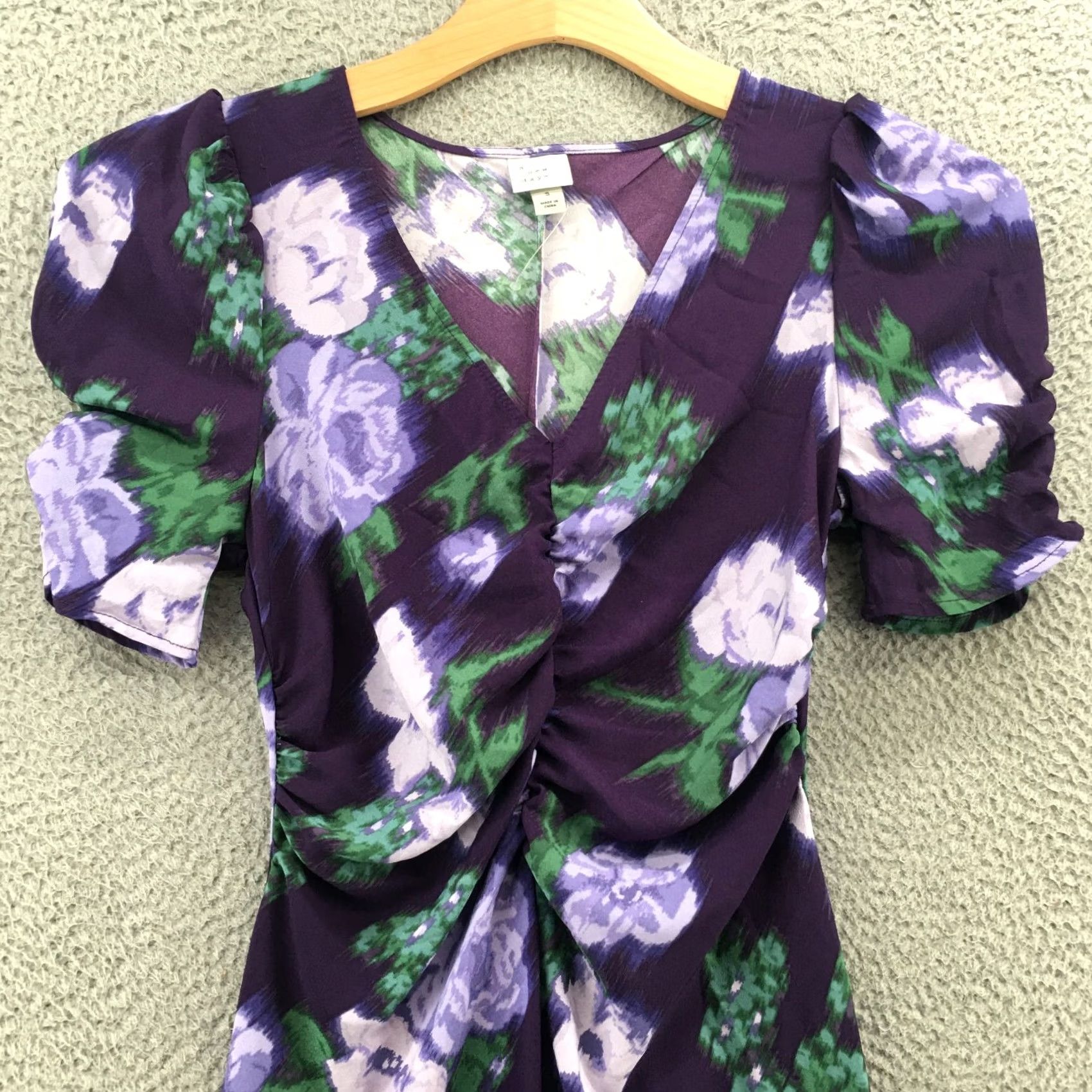 Vintage A New Day Floral Crepe High Low Dress Womens S Purple Short Sleeve Casual V-Neck Size 28" / US 6 / IT 42 - 3 Thumbnail