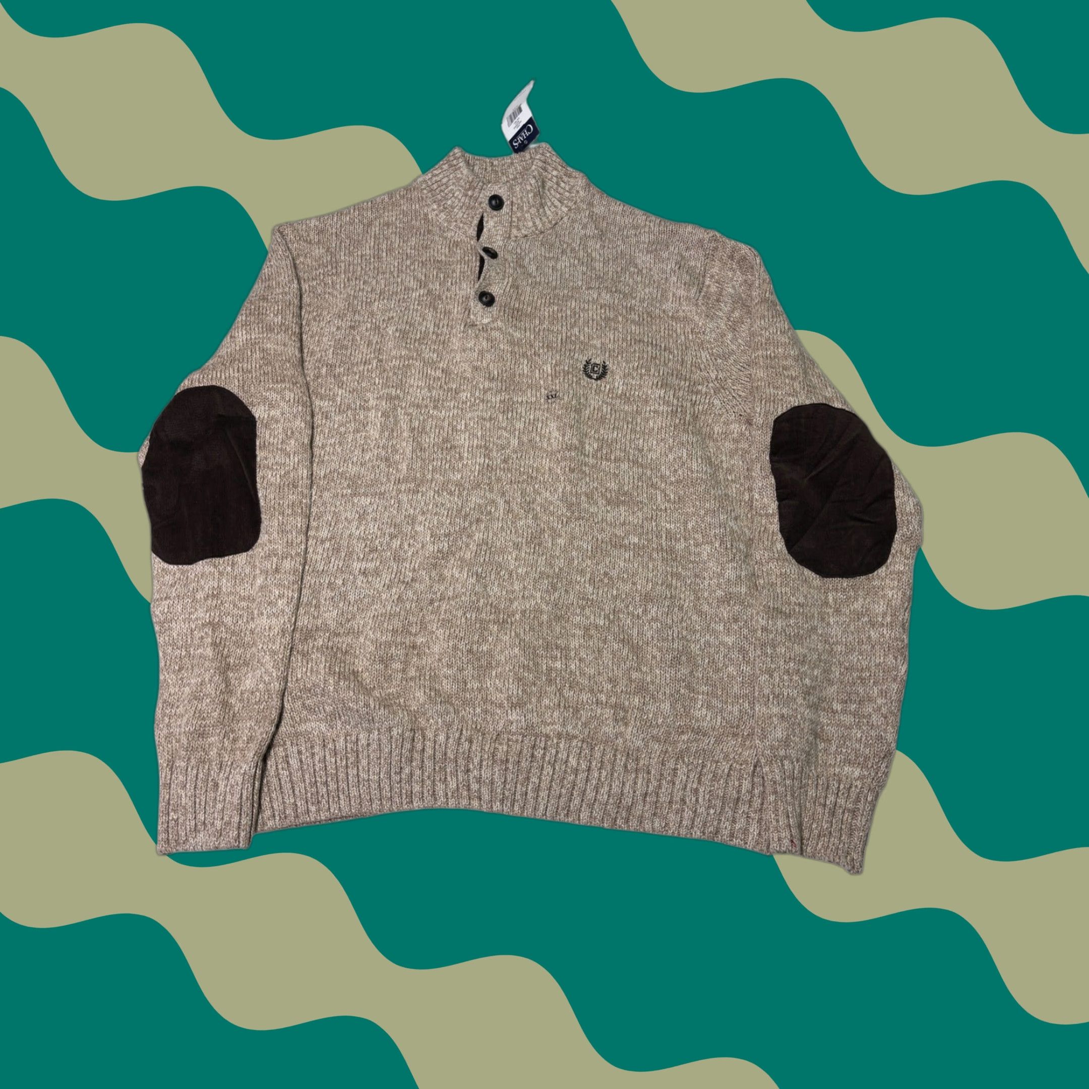 Chaps VINTAGE Chaps Mens Kent Cog Twst Sweater XXL Beige Brown Elbow Patches Mock Neck Size US XXL / EU 58 / 5 - 1 Thumbnail
