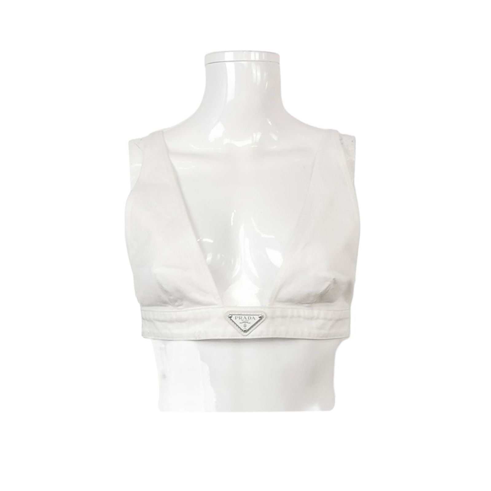 Prada Prada Cotton Triangle Logo Bralette in White 0089 Size S / US 4 / IT 40 - 1 Thumbnail