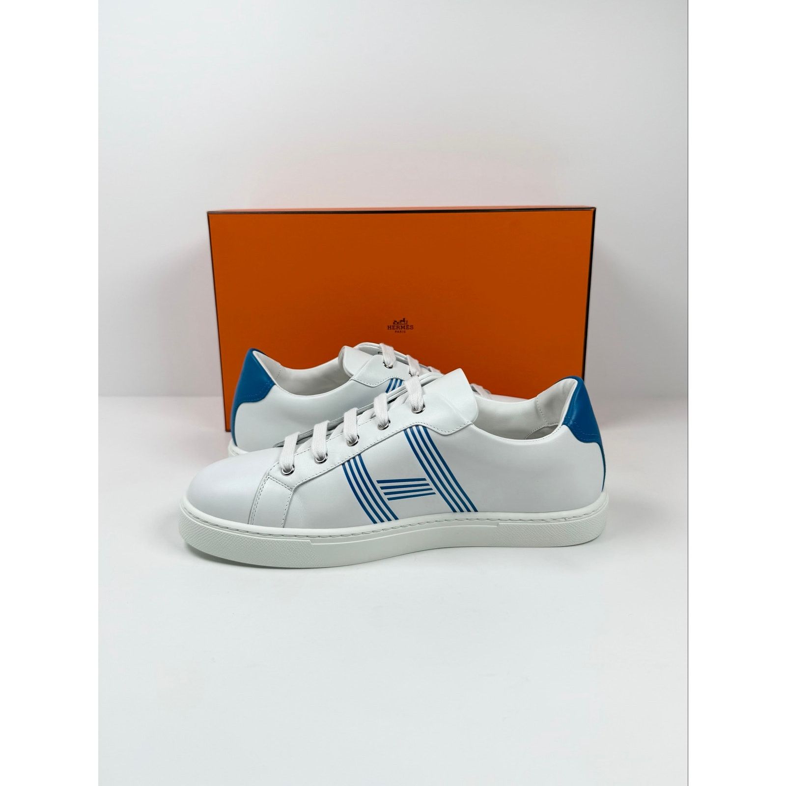 Hermes Size 8.5 - Hermes Advantage White Blue Leather Sneakers NEW Size US 8.5 / EU 41-42 - 7 Thumbnail