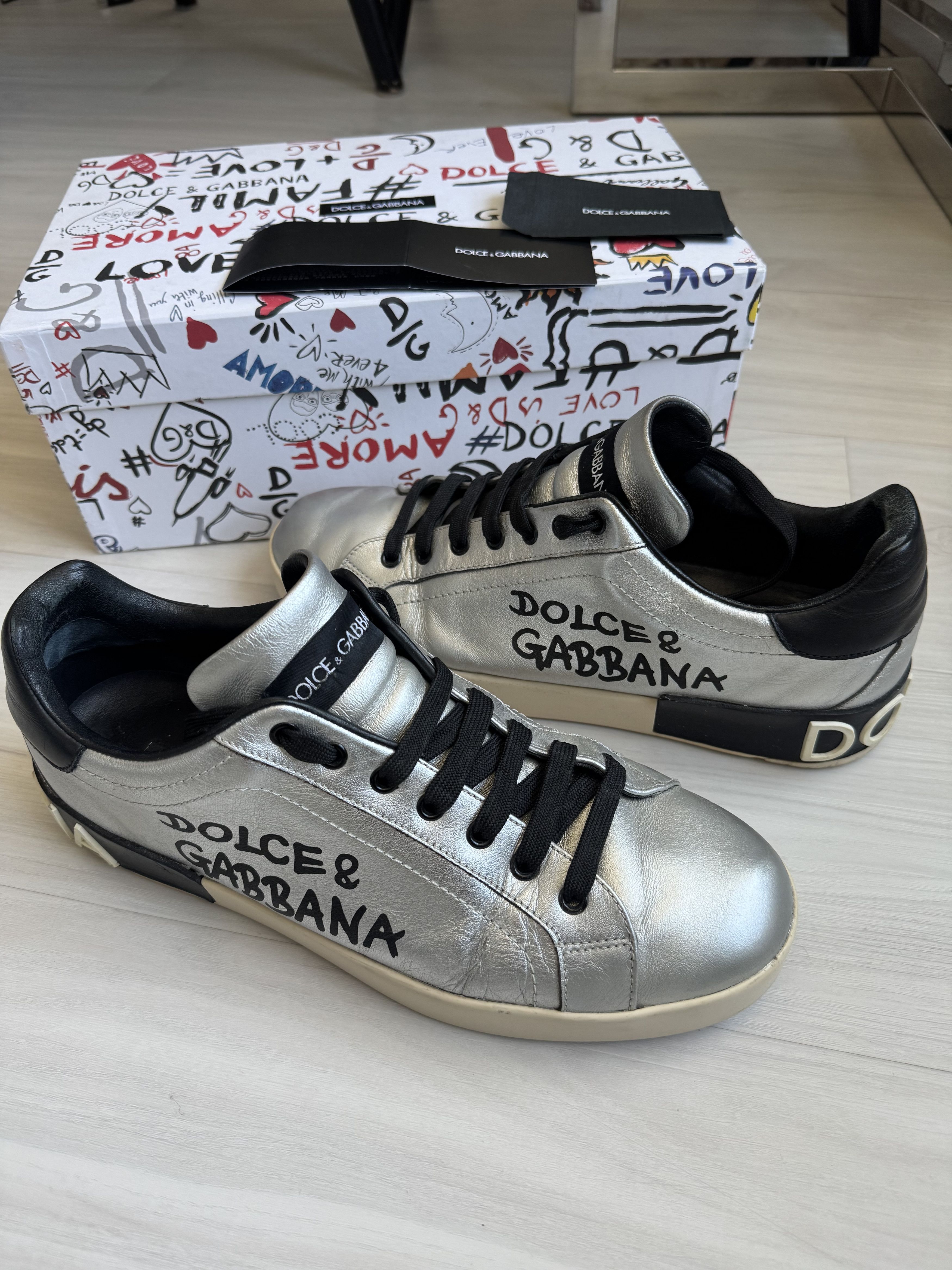 Dolce & Gabbana DOLCE & GABBANA METALLIC CALFSKIN NAPPA PORTOFINO SNEAKERS Size US 10.5 / EU 43-44 - 3 Thumbnail