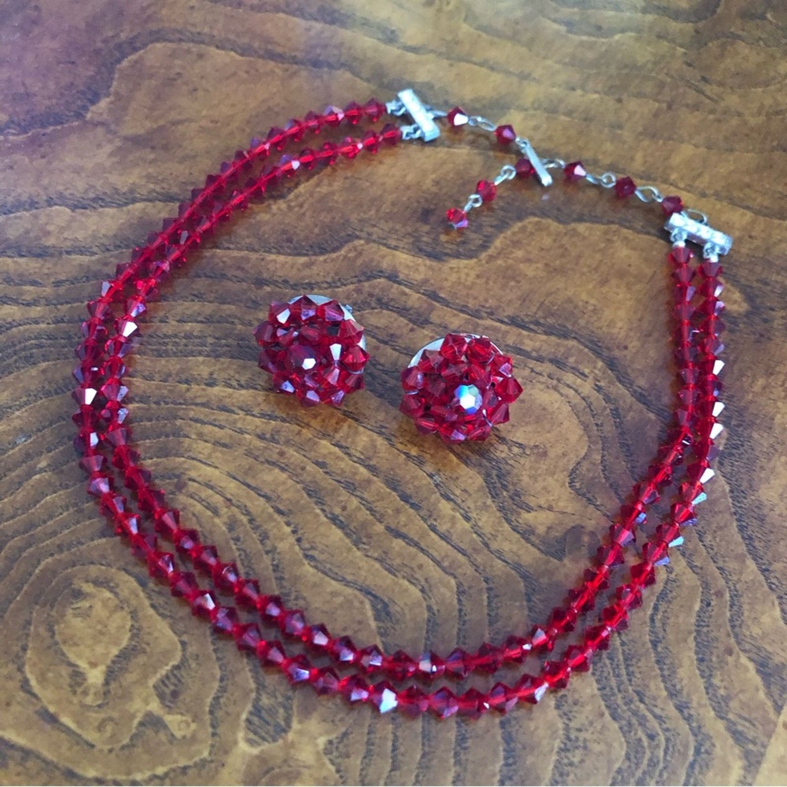 Vintage Vintage red bicone crystal choker and earring set Size ONE SIZE - 2 Thumbnail