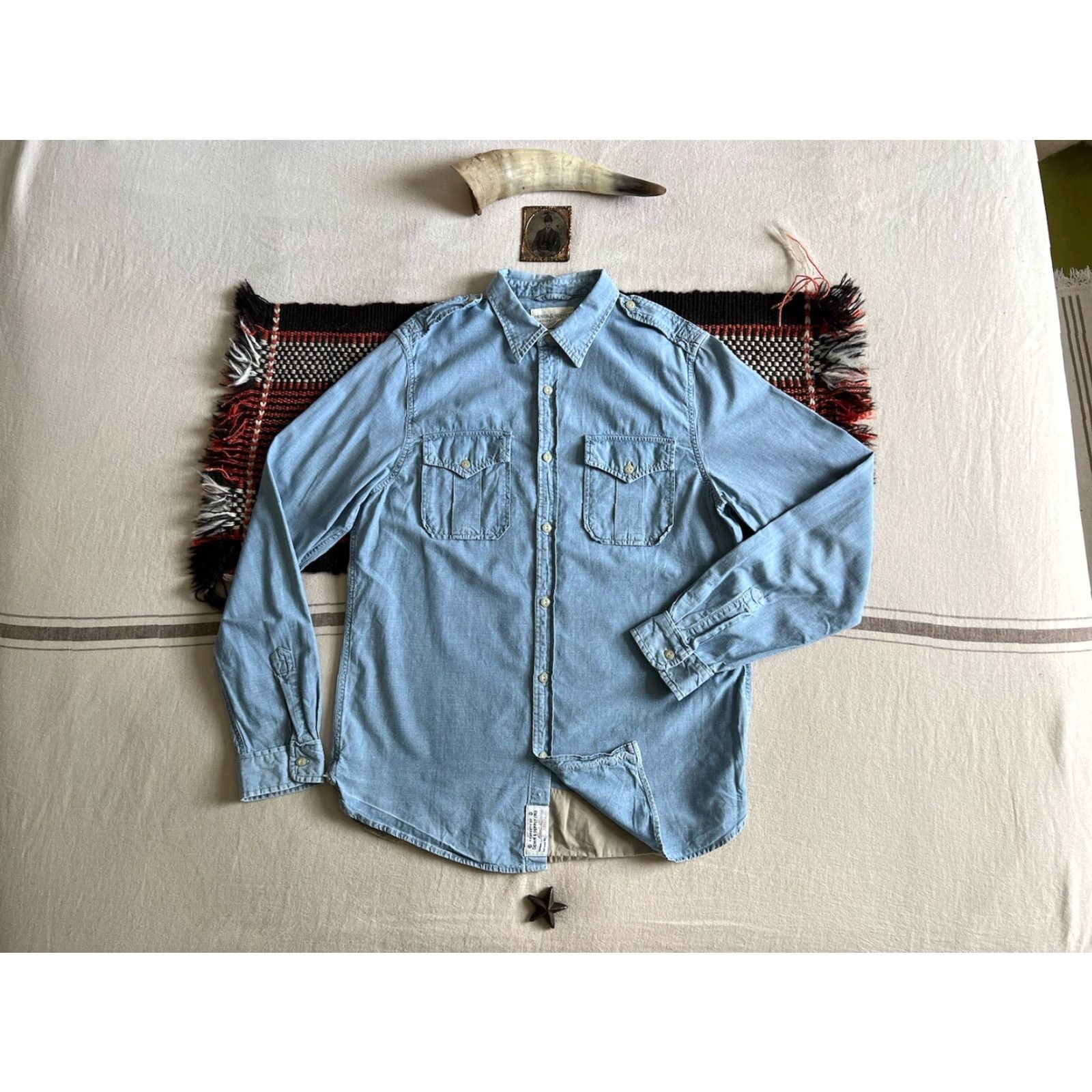 Vintage Denim & Supply Ralph Lauren Navy Shirt XL Chambray US Military Style Button-Up Mens Size US XL / EU 56 / 4 - 5 Thumbnail