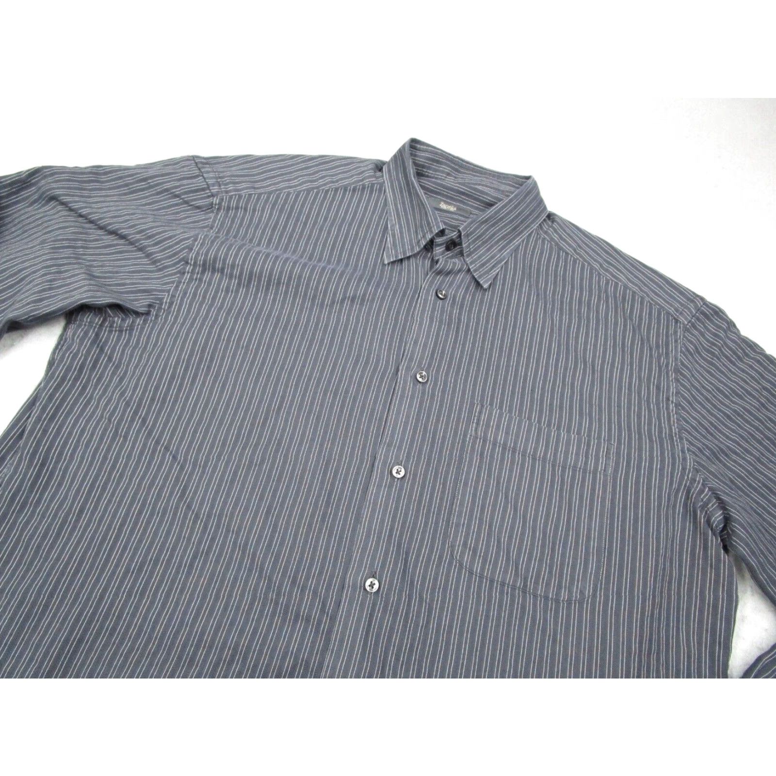 Zanella Zanella Mens XL Gray Striped Long Sleeve Button Down Collar Cotton Shirt Made in Italy Size US XL / EU 56 / 4 - 2 Thumbnail