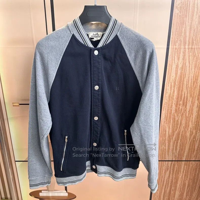 Hermes Hermes Black and Gray Contrast Embroidered Baseball Jacket Size XL / US 12-14 / IT 48-50 - 1 Thumbnail