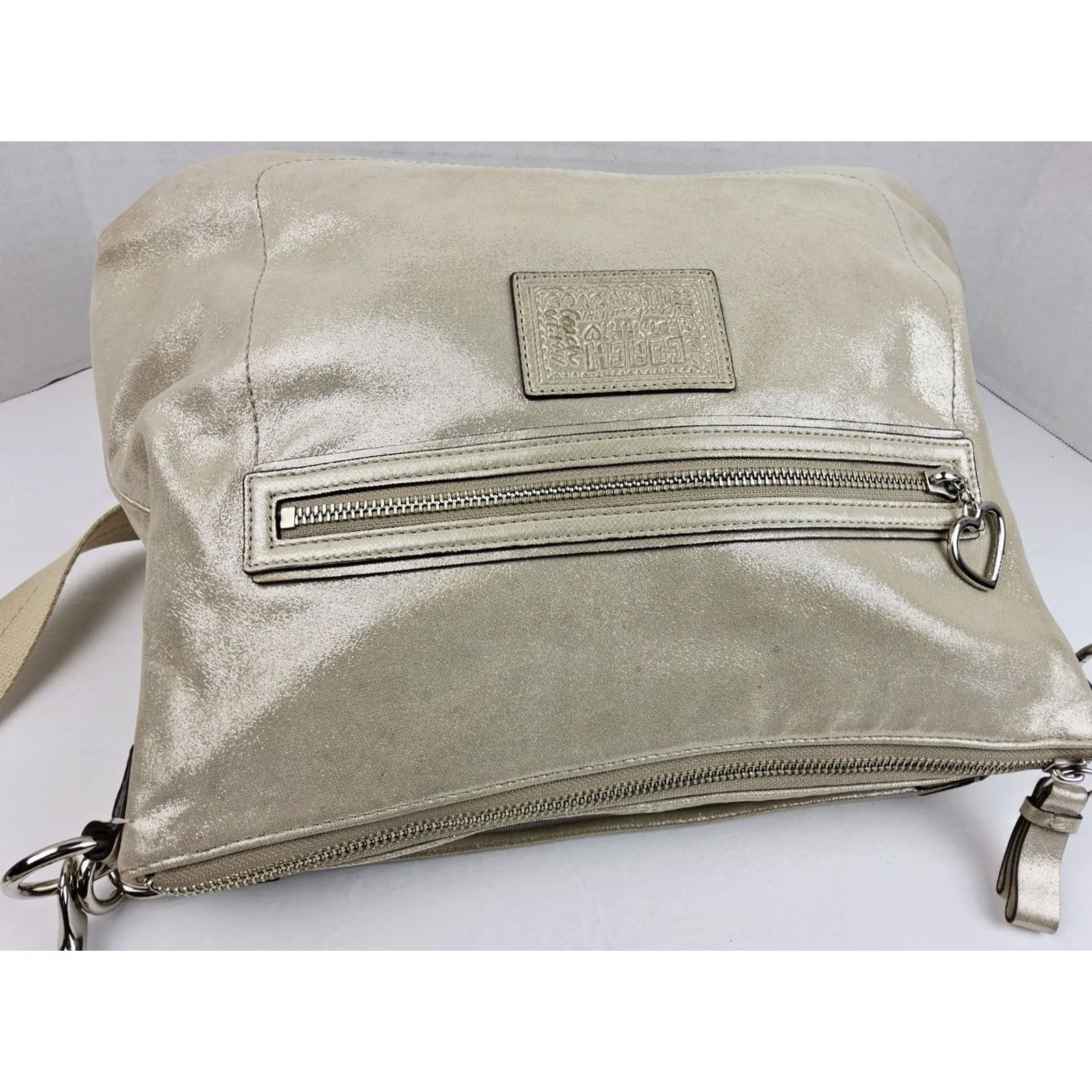 Coach Coach Poppy 2 Way Metallic Shoulder Handbag Purse Women Leather Ivory Metallic 14x12x3 Womens Size ONE SIZE - 7 Thumbnail