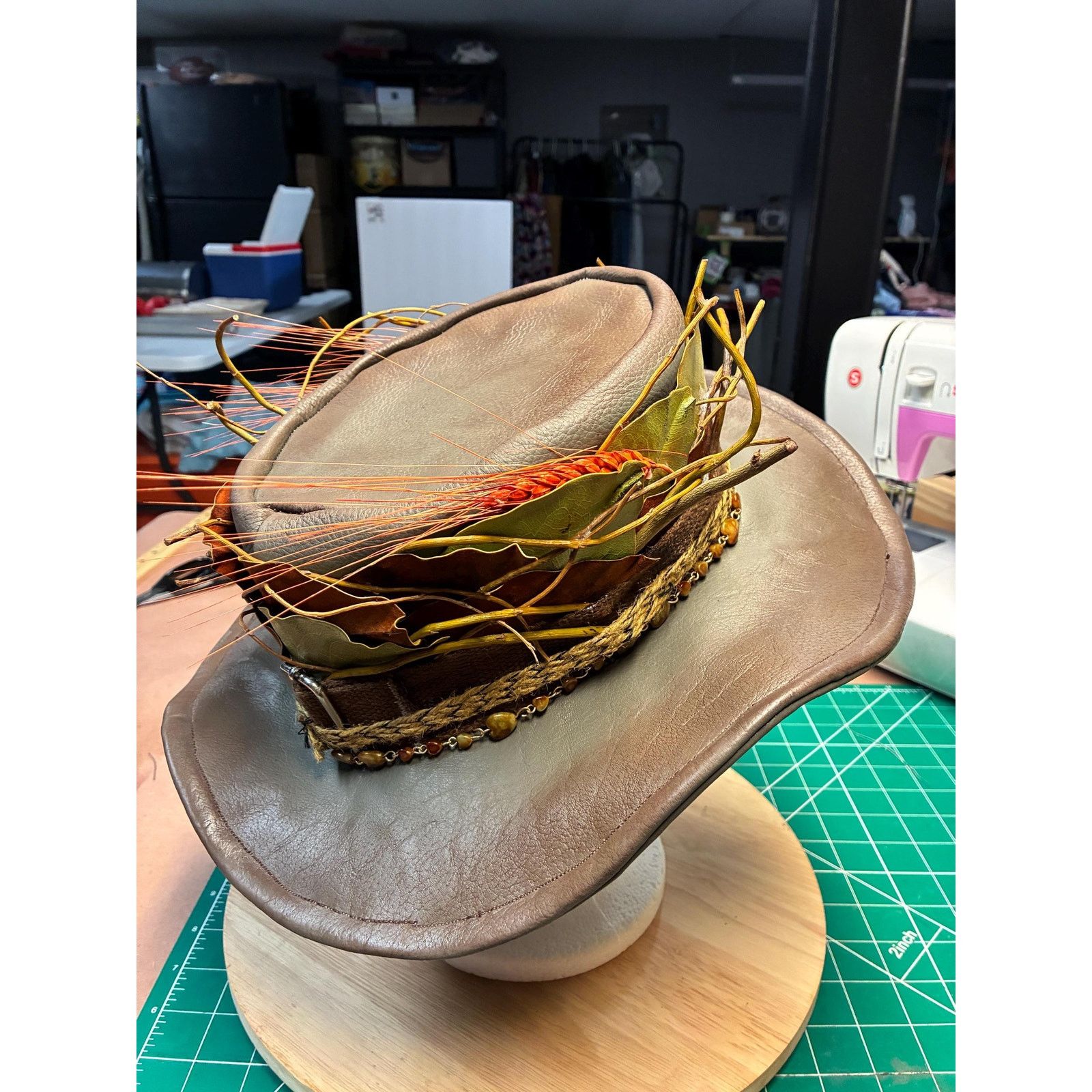 Other Handcrafted leather woodland wide brim hat – SaintArtPhilly Size ONE SIZE - 8 Thumbnail