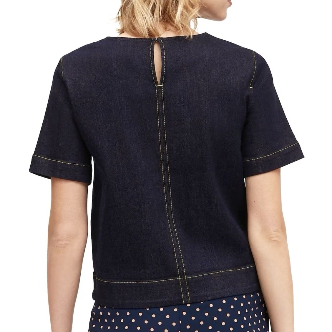 Banana Republic Banana Republic Women Dark Wash Blue Top-Stitched Denim Cropped Boxy Top S Shirt Casual Short Sleeve Crew Neck Pullover Lightweight Stretch Size S / US 4 / IT 40 - 2 Thumbnail