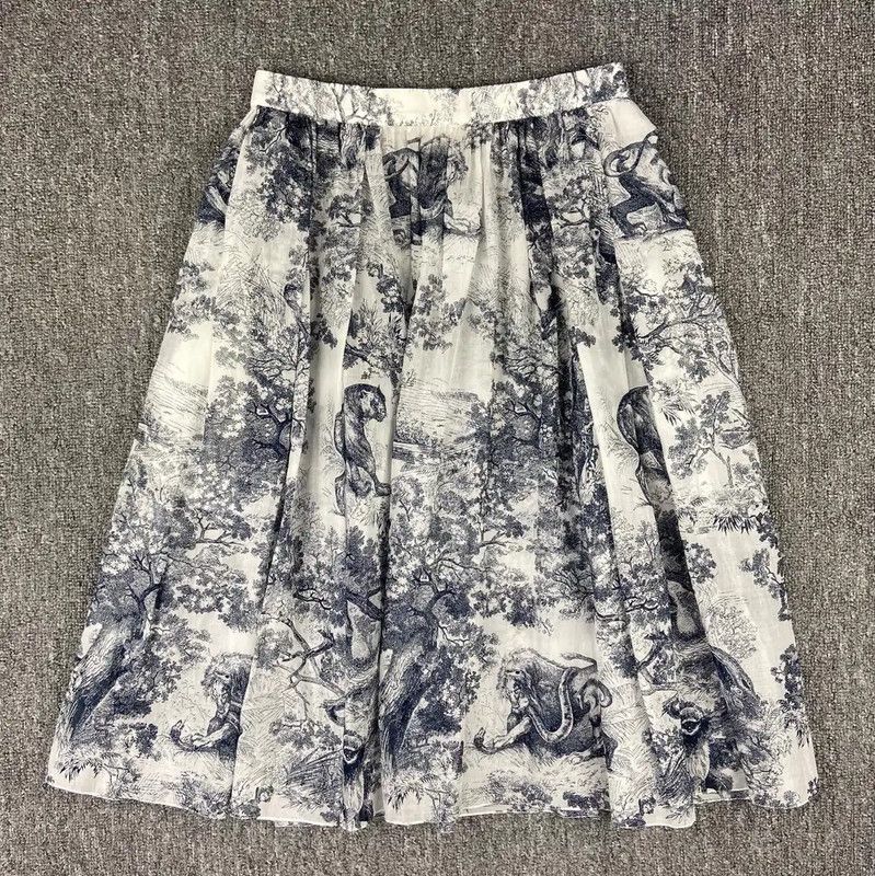 Dior Navy Blue Cotton Midi Skirt 0089