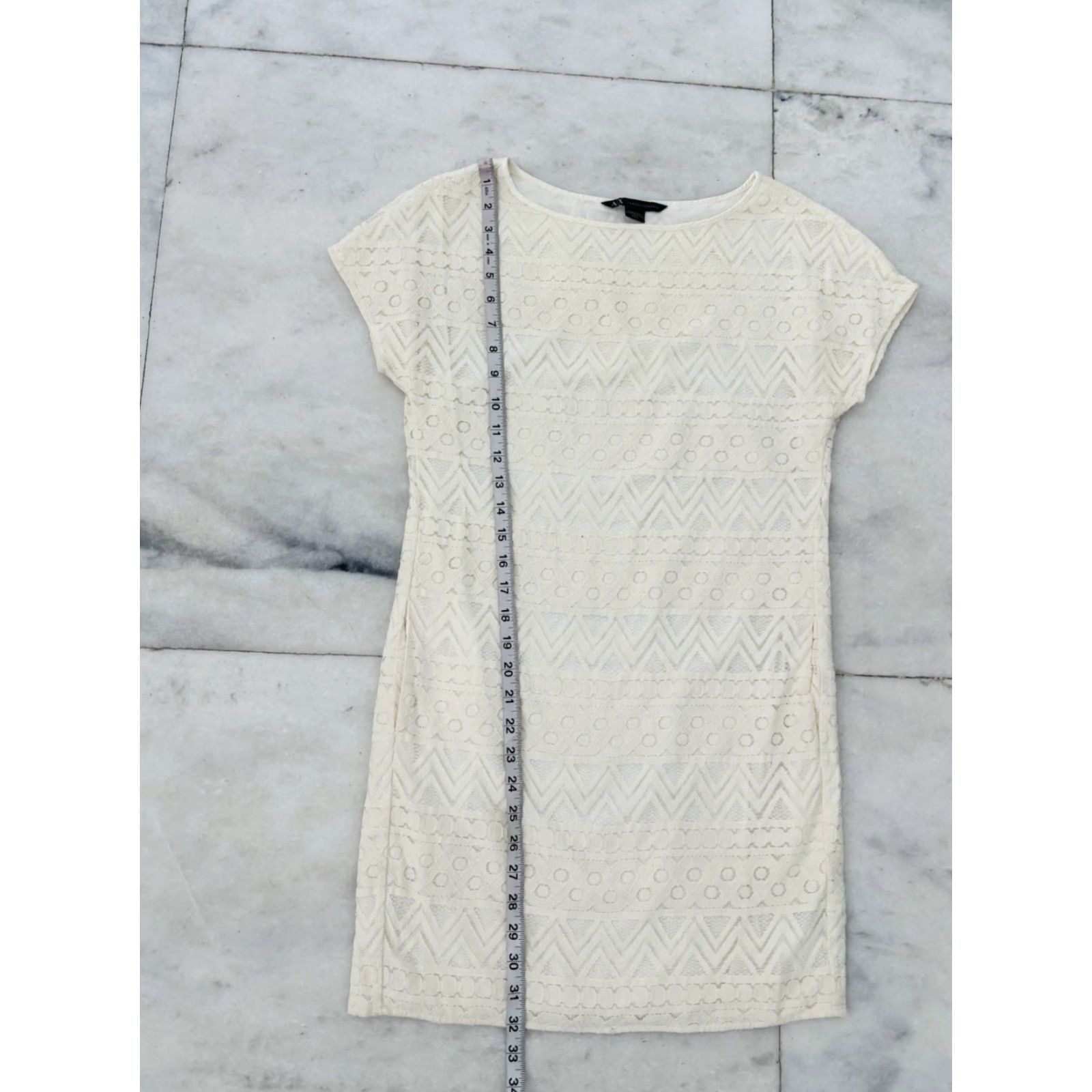 VINTAGE Armani Exchange Mini Dress Ivory Silk Lace Cap Sleeve Womens 0 Boho  Elegant