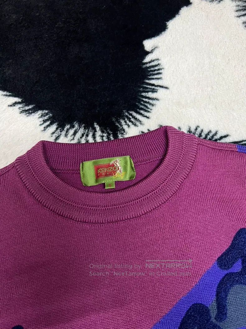 Kenzo 100% Wool Contrasting Color Sweater with Flock Logo