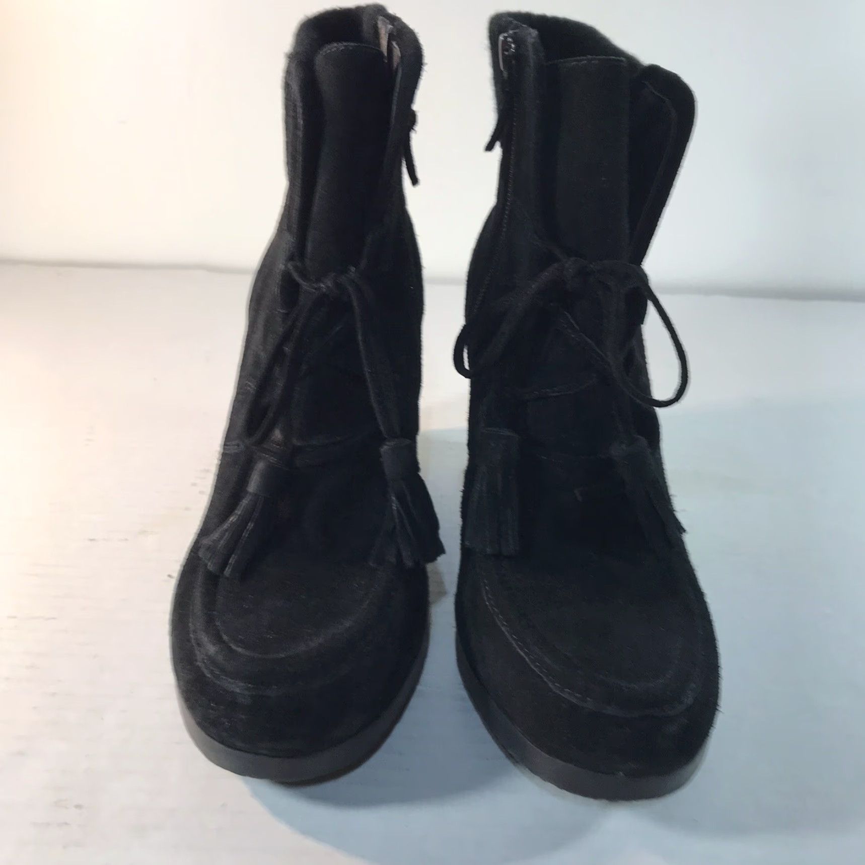 Franco Sarto Franco Sarto Bootie Women’s 9M Black Suede Ankle Wedge Zip Tassel Bohemian City Equestrian Womens Size US 9 / IT 39 - 2 Thumbnail