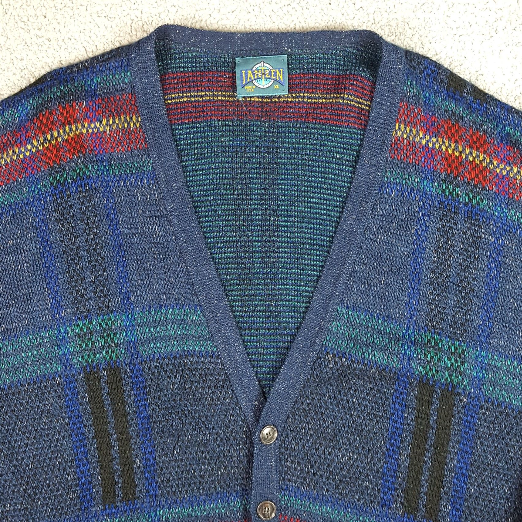 Jantzen VINTAGE Jantzen Cardigan Knit Sweater Men's XL 70s Grunge Plaid Grampa 90s Retro Fall Winter Shirt Size US XL / EU 56 / 4 - 2 Thumbnail