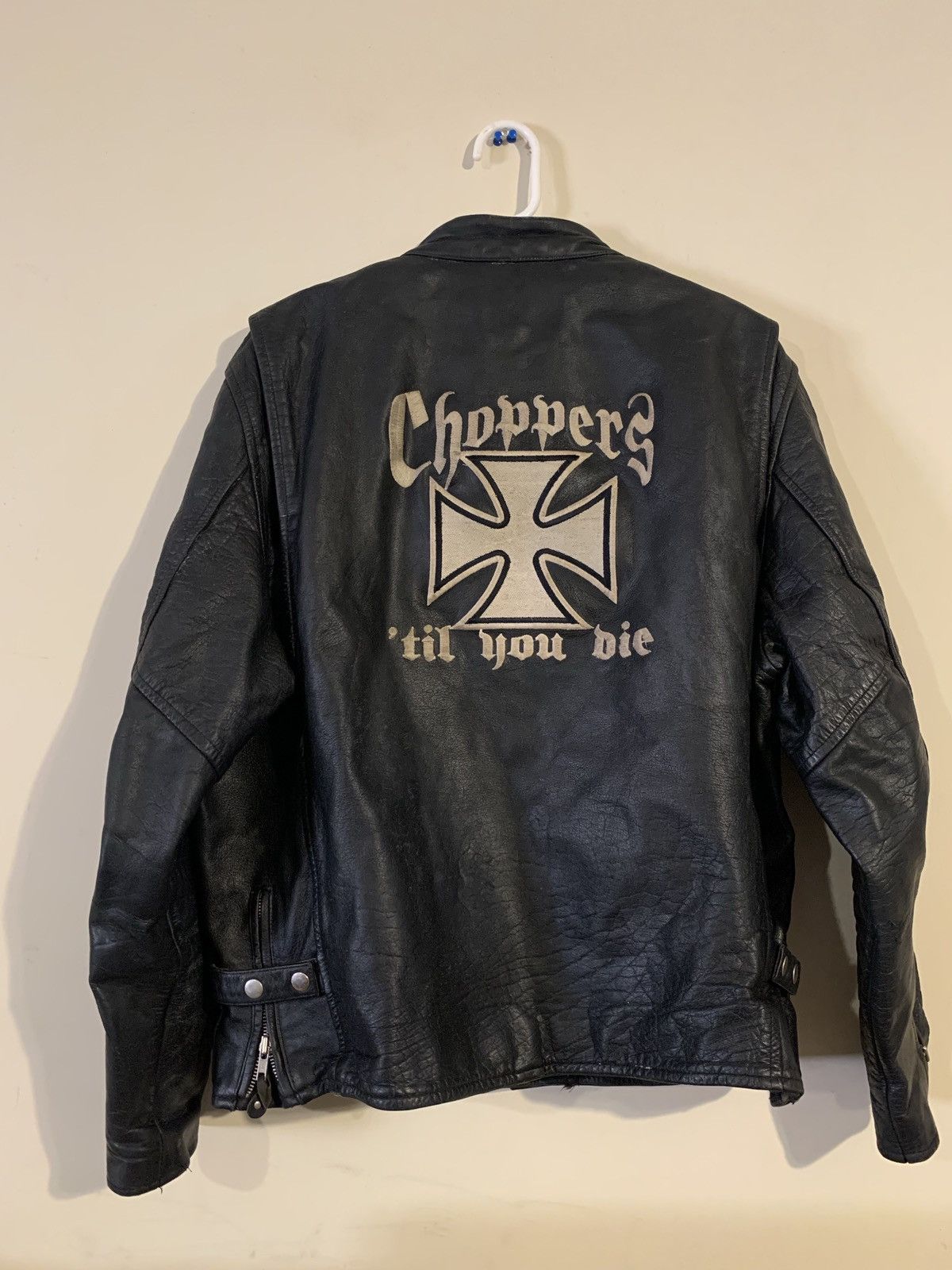 Vintage Vintage Heavy Leather Biker “Choppers Til You Die” Jacket Grailed