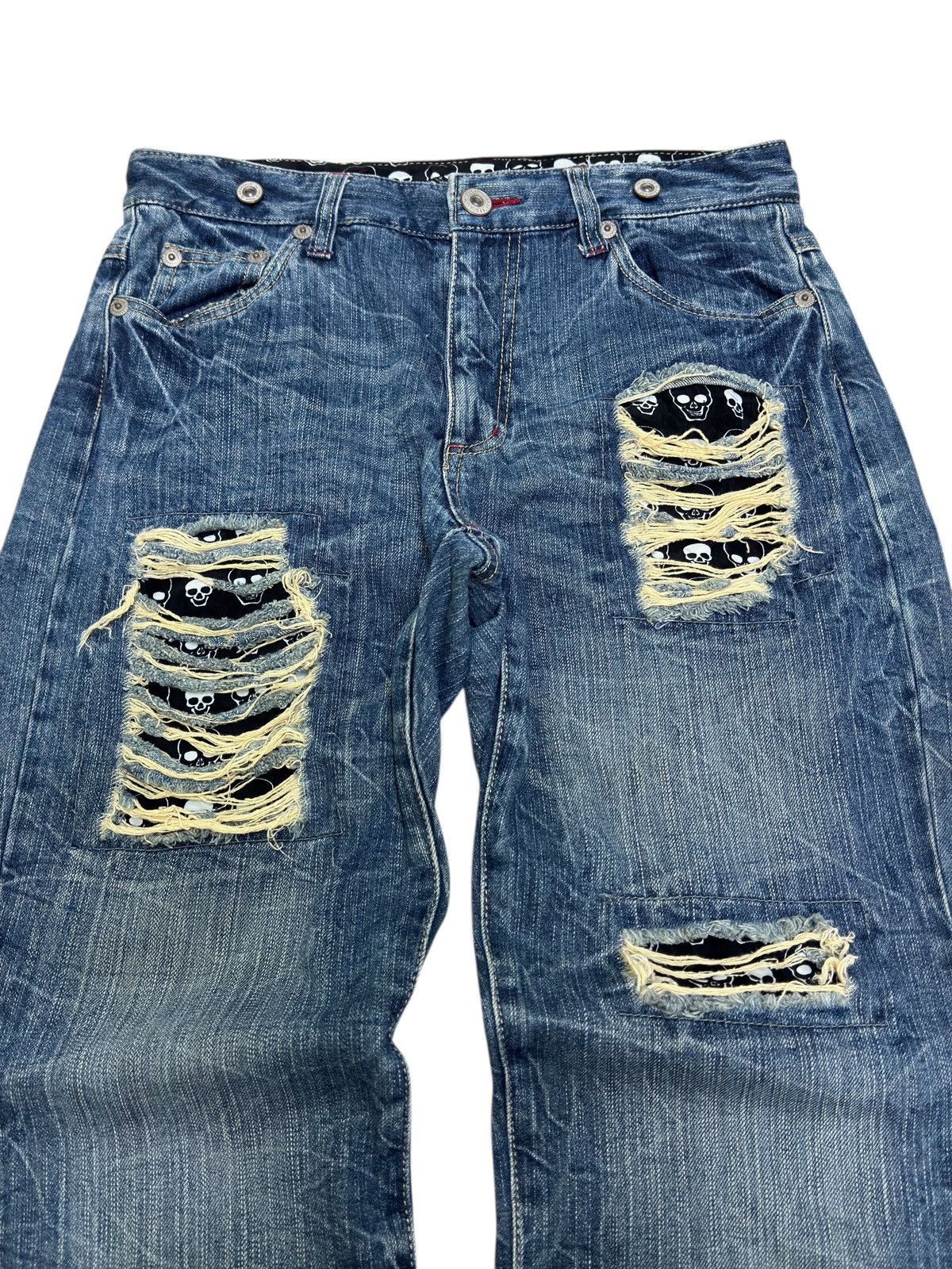 Hysteric Glamour Distressed Denim Back Buckle Heavy Ripped Blue Jeans Size US 31 - 3 Thumbnail