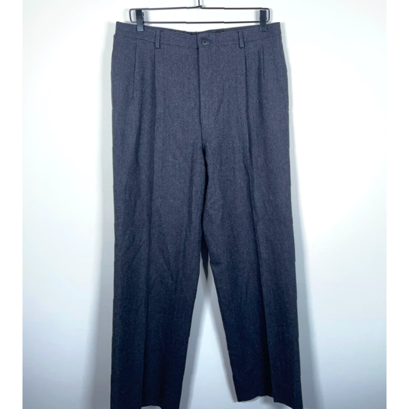 Vintage Wool Herringbone Pleated Trousers Men's 33 x 30 Dark Gray Pants Zip Fly Size US 33 - 2 Thumbnail