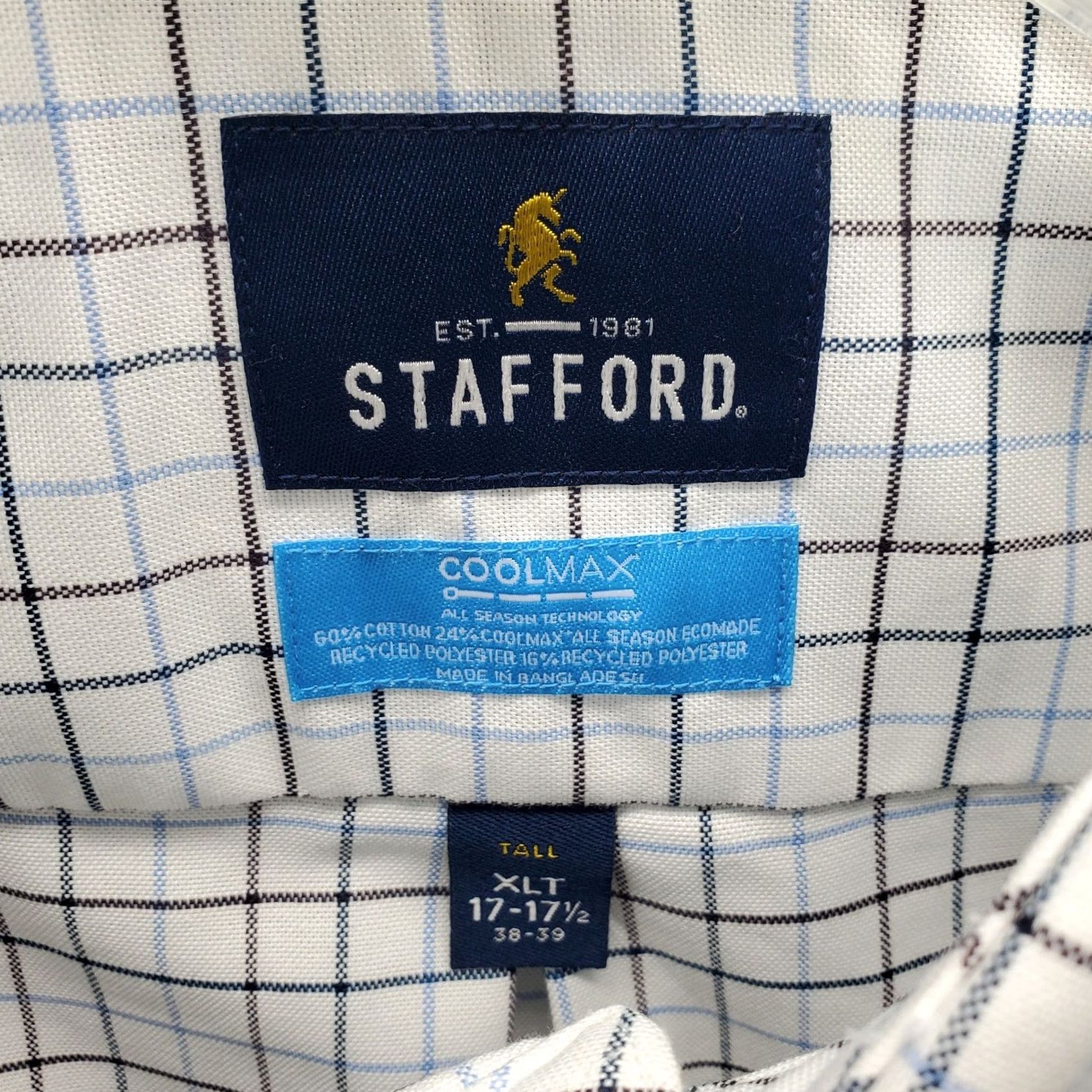 Stafford Stafford Mens Dress Shirt XLT Multi Check Button-Down Collar Regular Fit NWT Men’s Shirt Size 46R - 5 Thumbnail