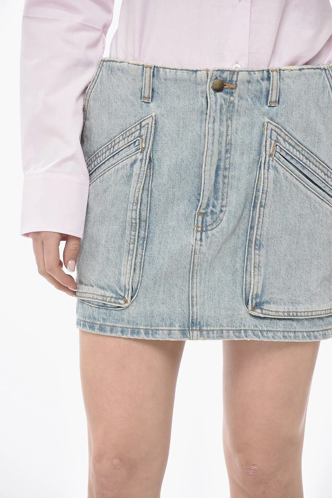 Amiri og1mm0426 Denim Multi-Pocket Mini Skirt in Light Blue Size 29" - 3 Thumbnail