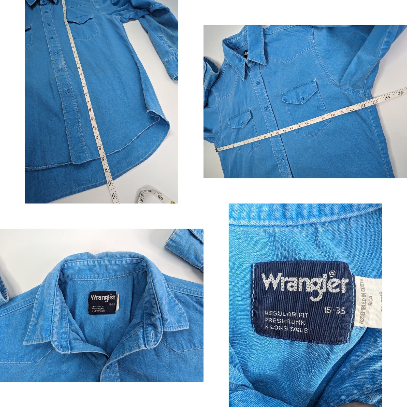 Wrangler VINTAGE Wrangler Shirt Men's 16-34 Western Button Cowboy X-Long Tails Preshrunk Denim Blue Cotton 90s Western, Cowboy Mens Shirt Button-Up Long Sleeve Size US L / EU 52-54 / 3 - 9 Thumbnail