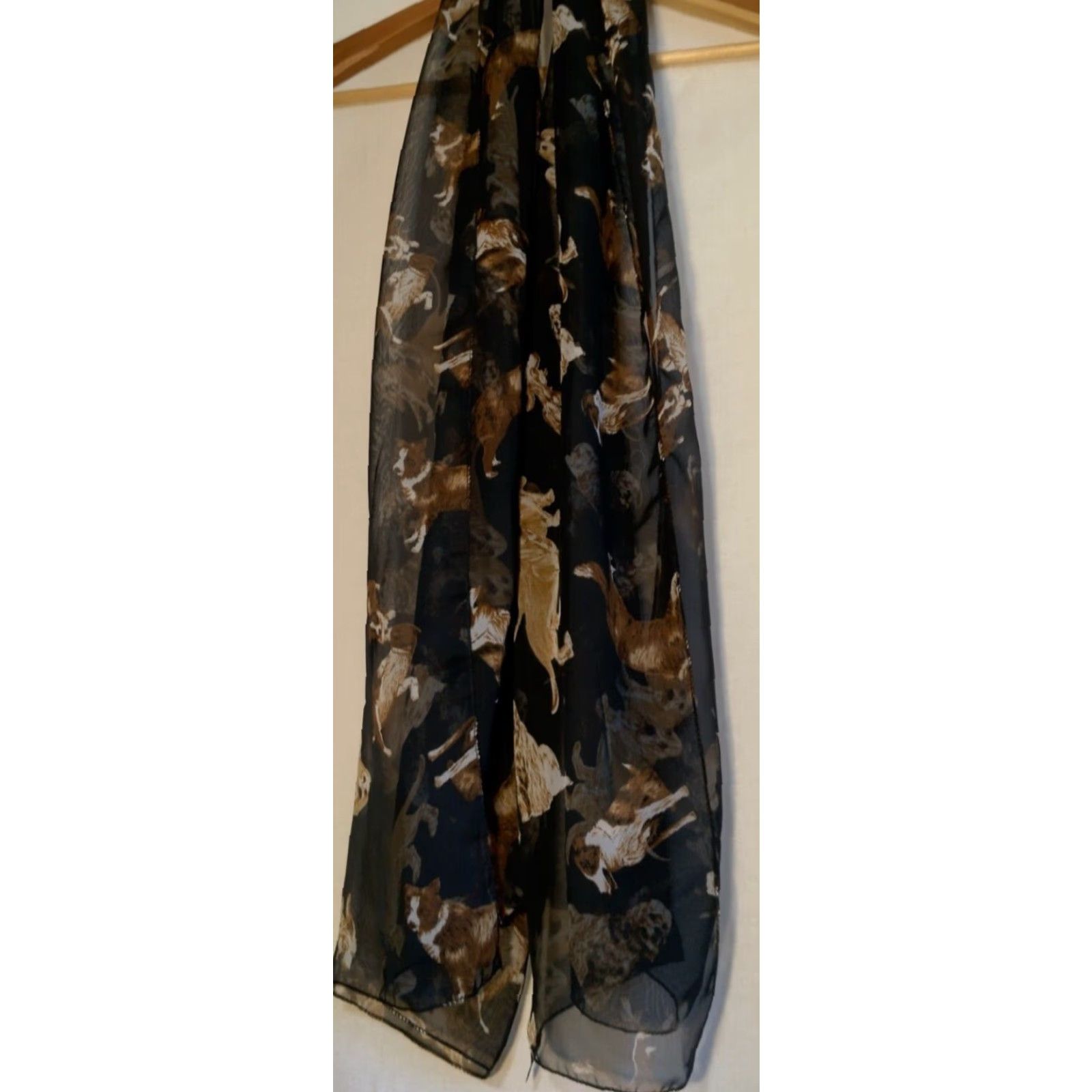 Vintage City Silk Scarf Black Sheer Polyester by City Silk Basset Hound Dogs Puppy 64" Size ONE SIZE - 2 Thumbnail