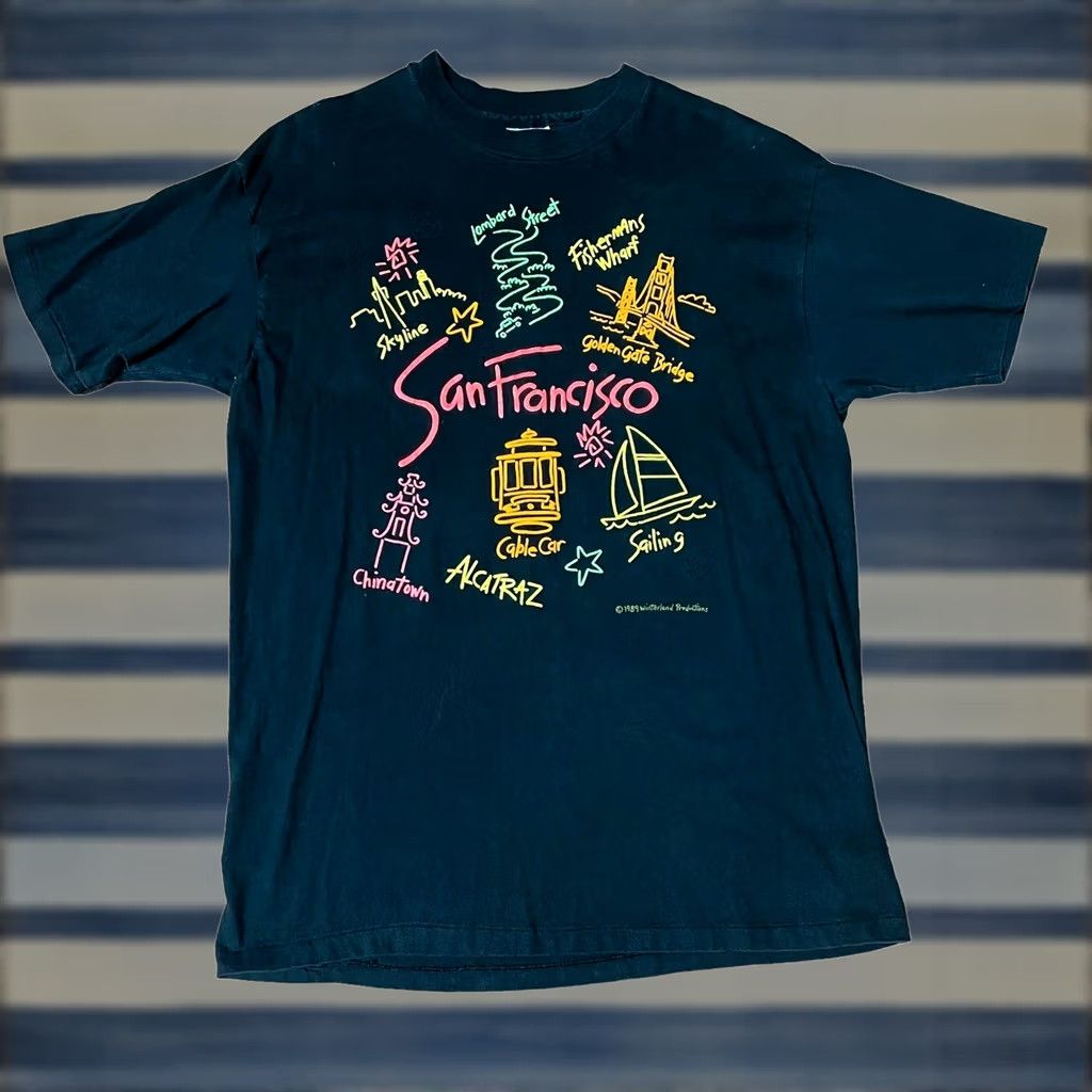 Hanes VINTAGE Hanes Beefy-T San Francisco VTG 1989 T Shirt XL Black Neon Mens Short Sleeve Tee Size US XL / EU 56 / 4 - 1 Thumbnail