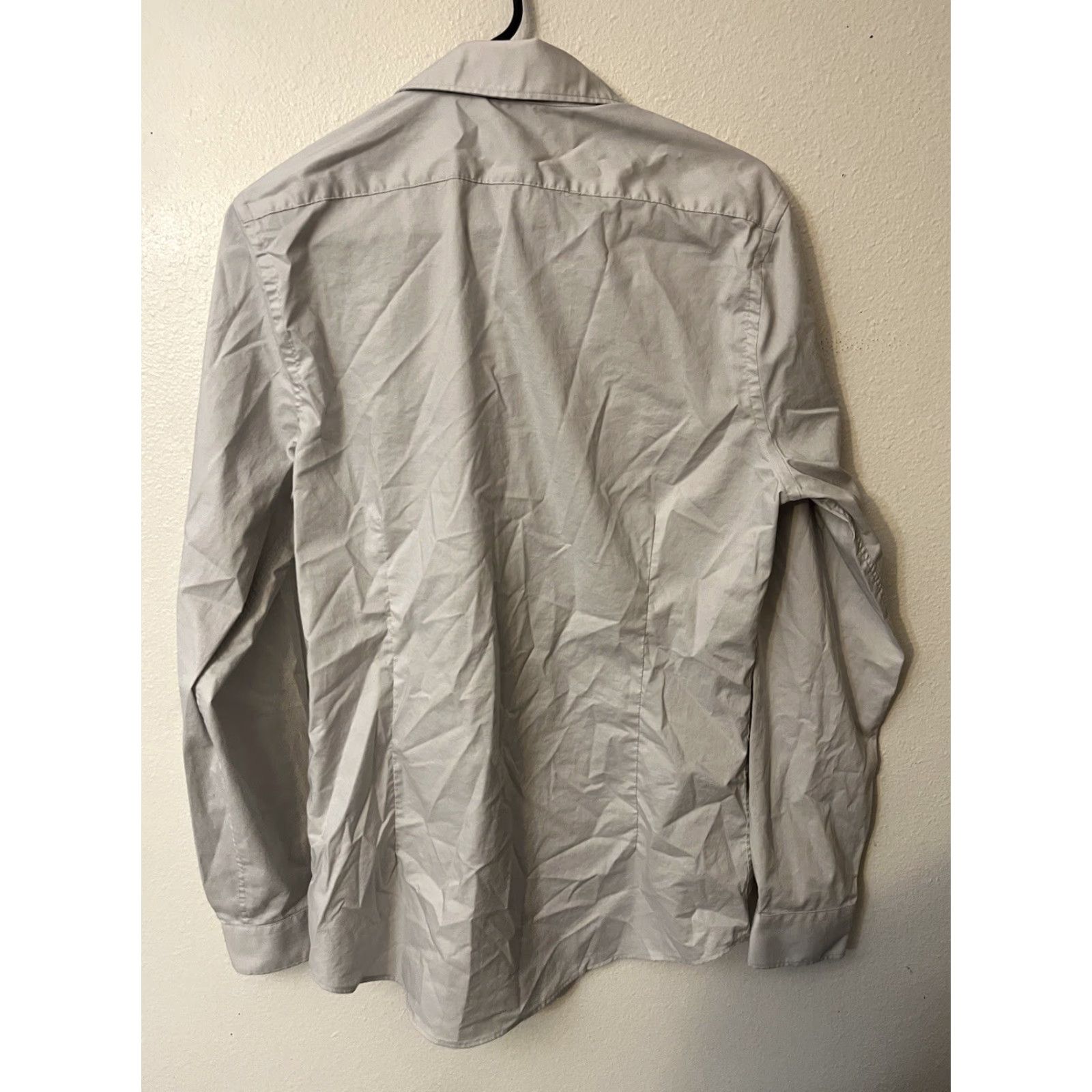 Express VINTAGE Express Extra Slim Fit Solid Dress Shirt Men Medium Gray Business Casual Workwear Size 40R - 4 Thumbnail