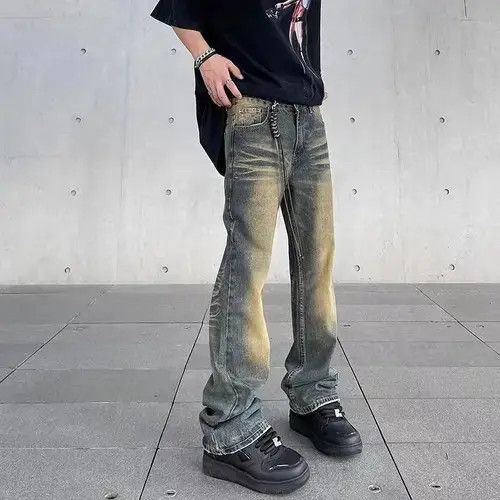 Jean Washed and distressed baggy micro flare jeans Size US 34 / EU 50 - 1 Thumbnail